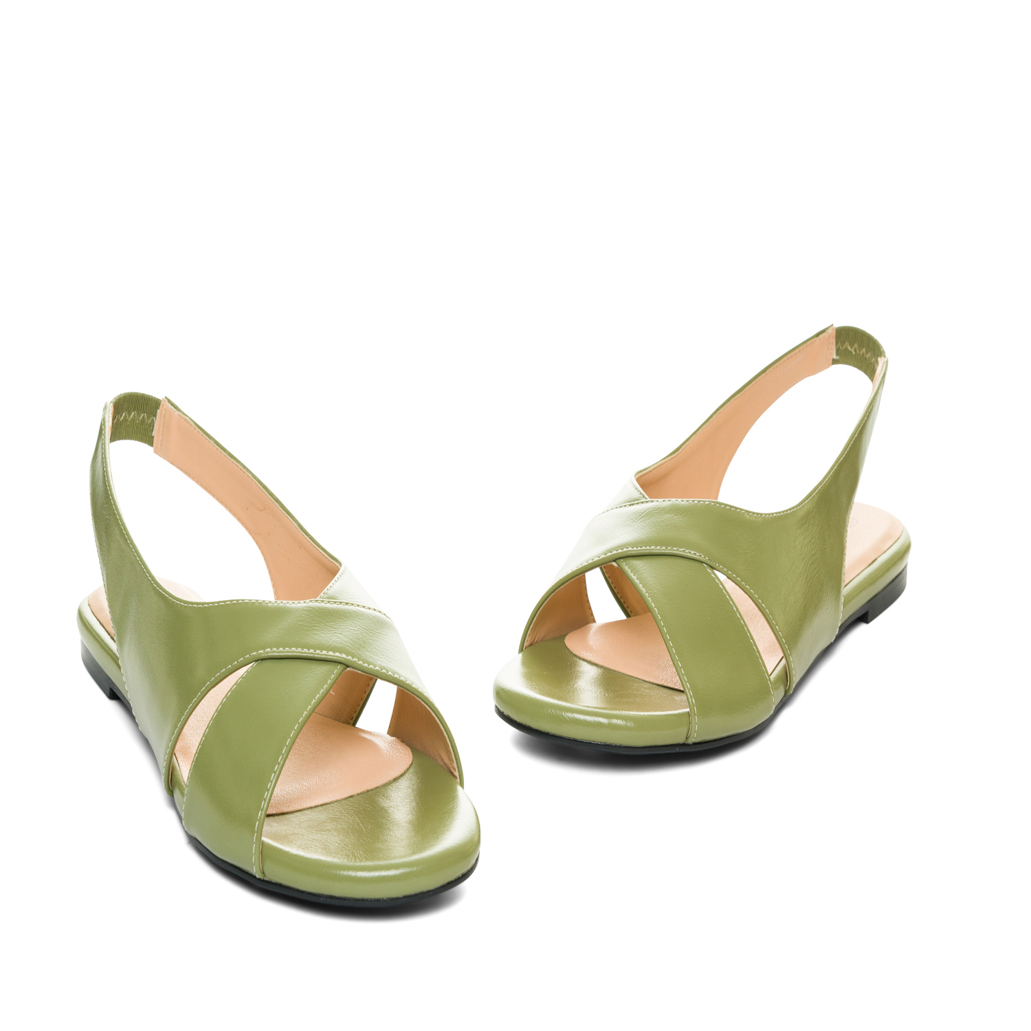 Olive faux leather flat sandals 