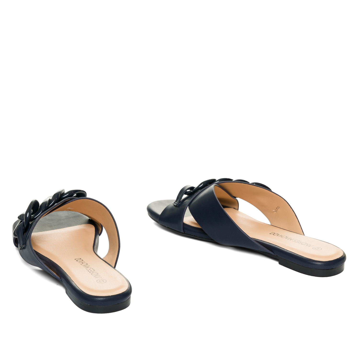 Navy faux leather flat sandals 