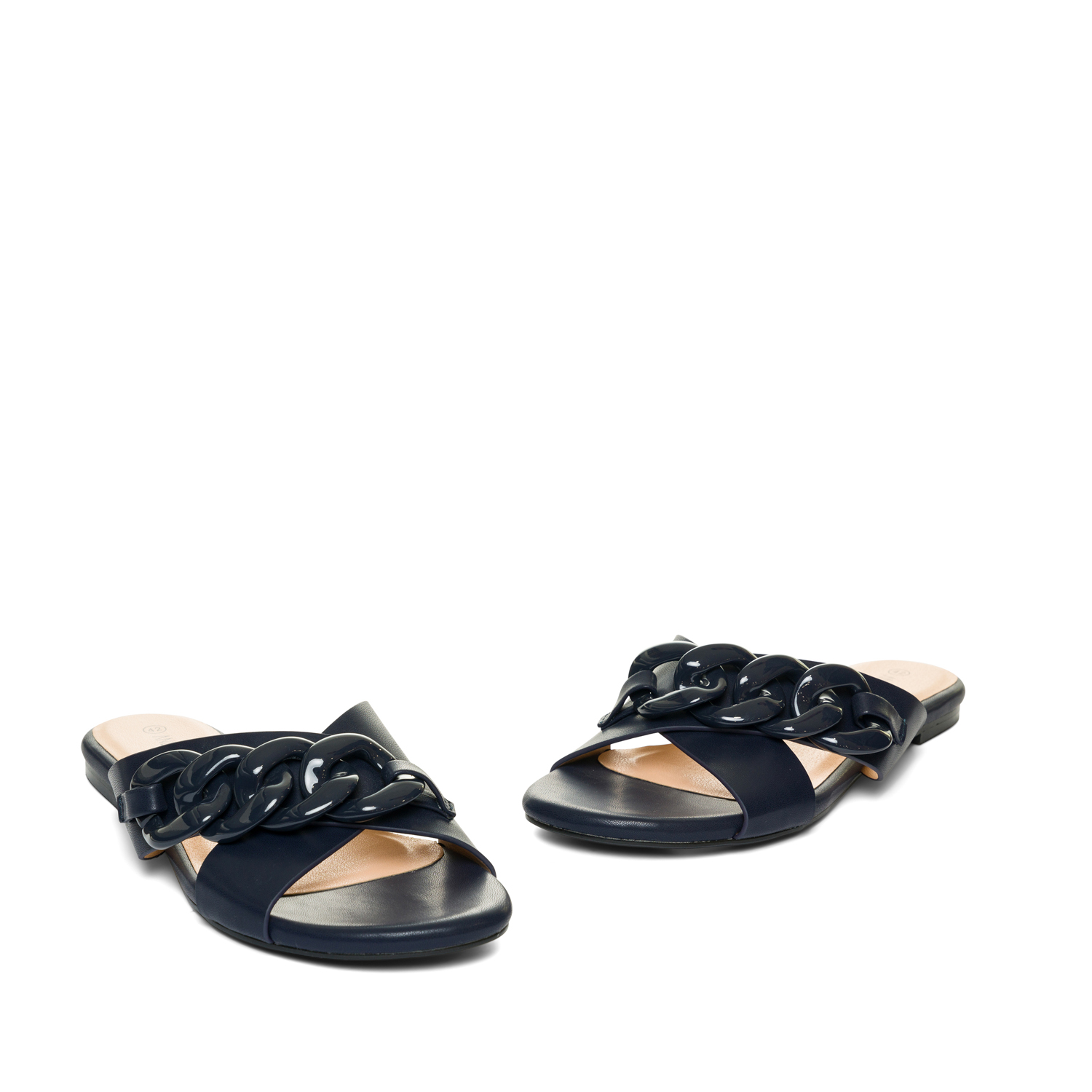 Navy faux leather flat sandals 