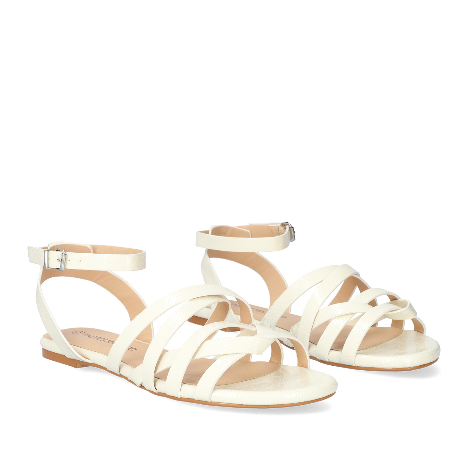 White embossed faux leather sandals 