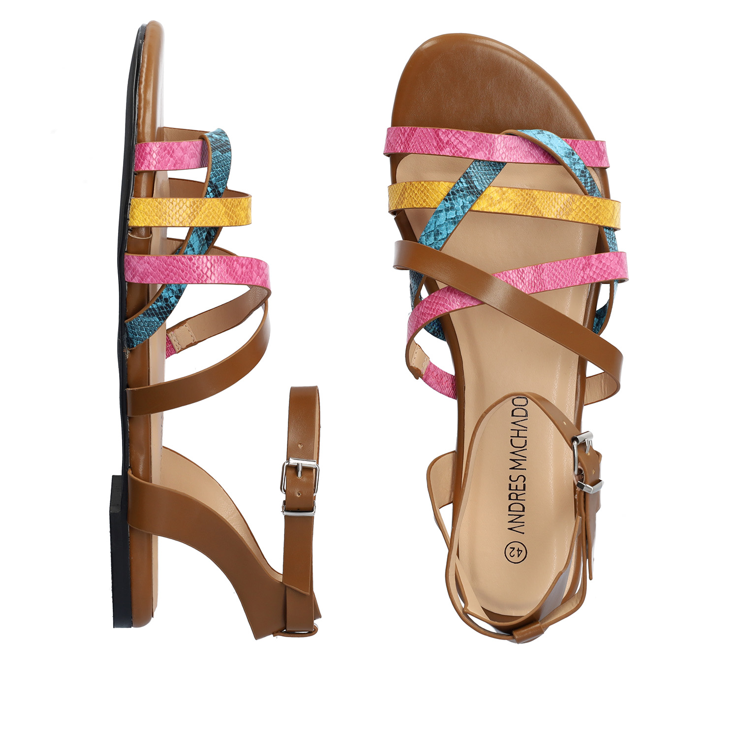 Multicolored embossed faux leather sandals 