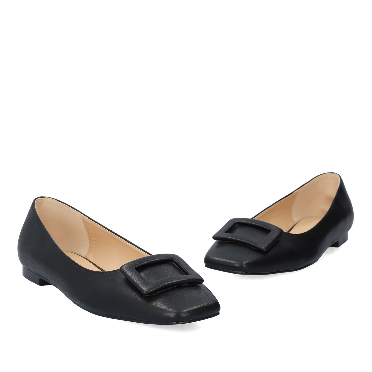 Flat ballerinas in black faux leather 
