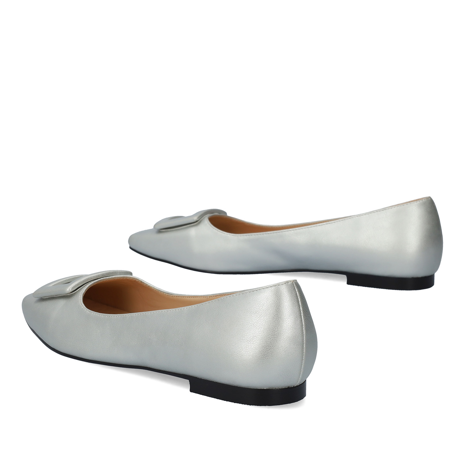 Flat ballerinas in silver faux leather 