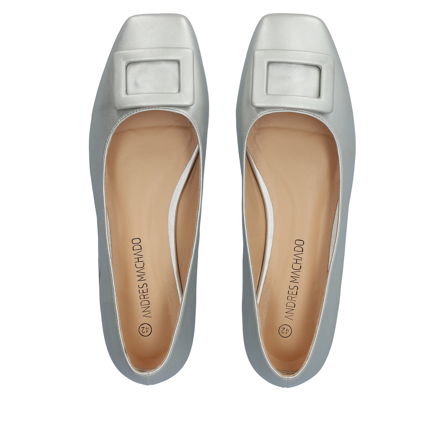 Flat ballerinas in silver faux leather 