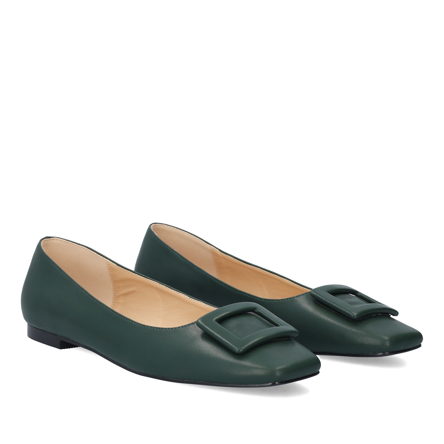 Flat ballerinas in green faux leather 