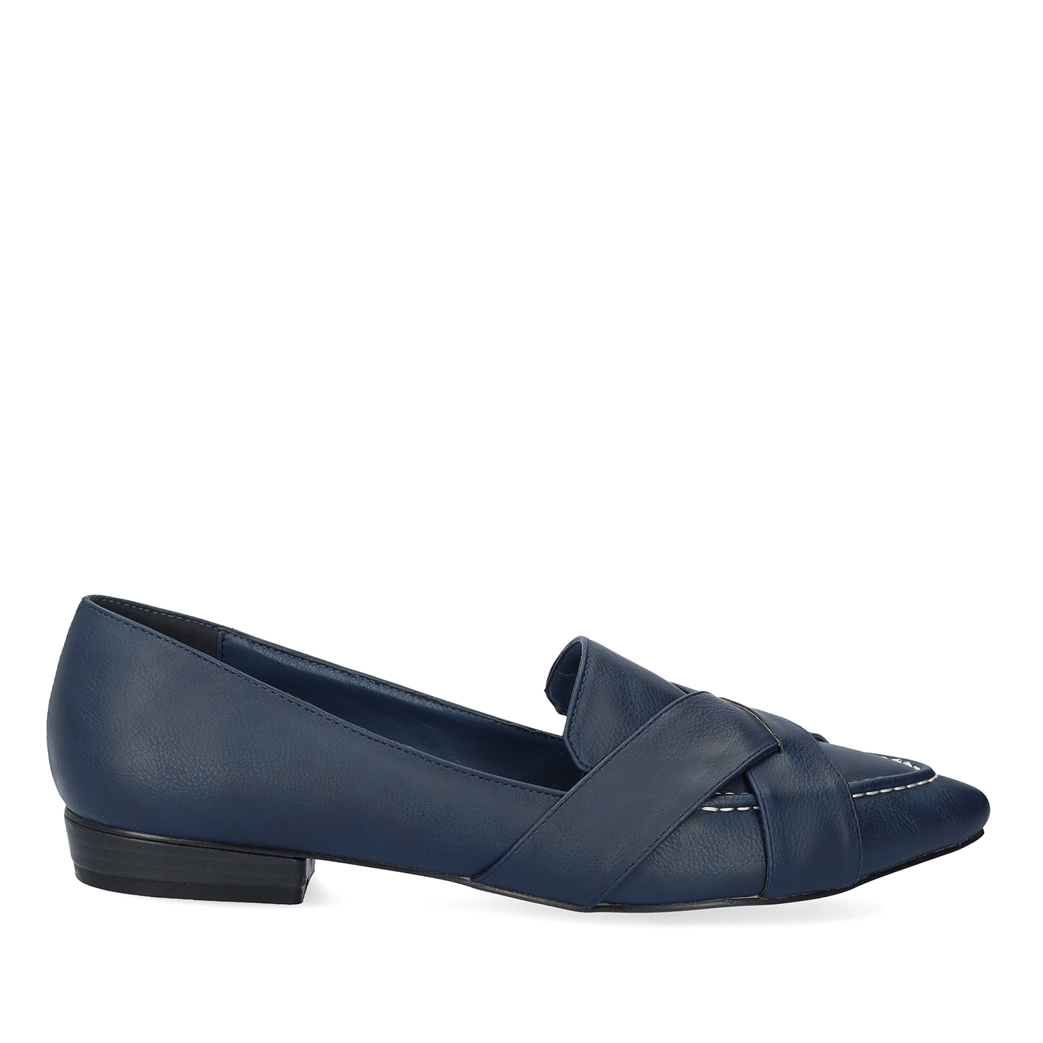 Pointed toe loafers in navy faux leather 
