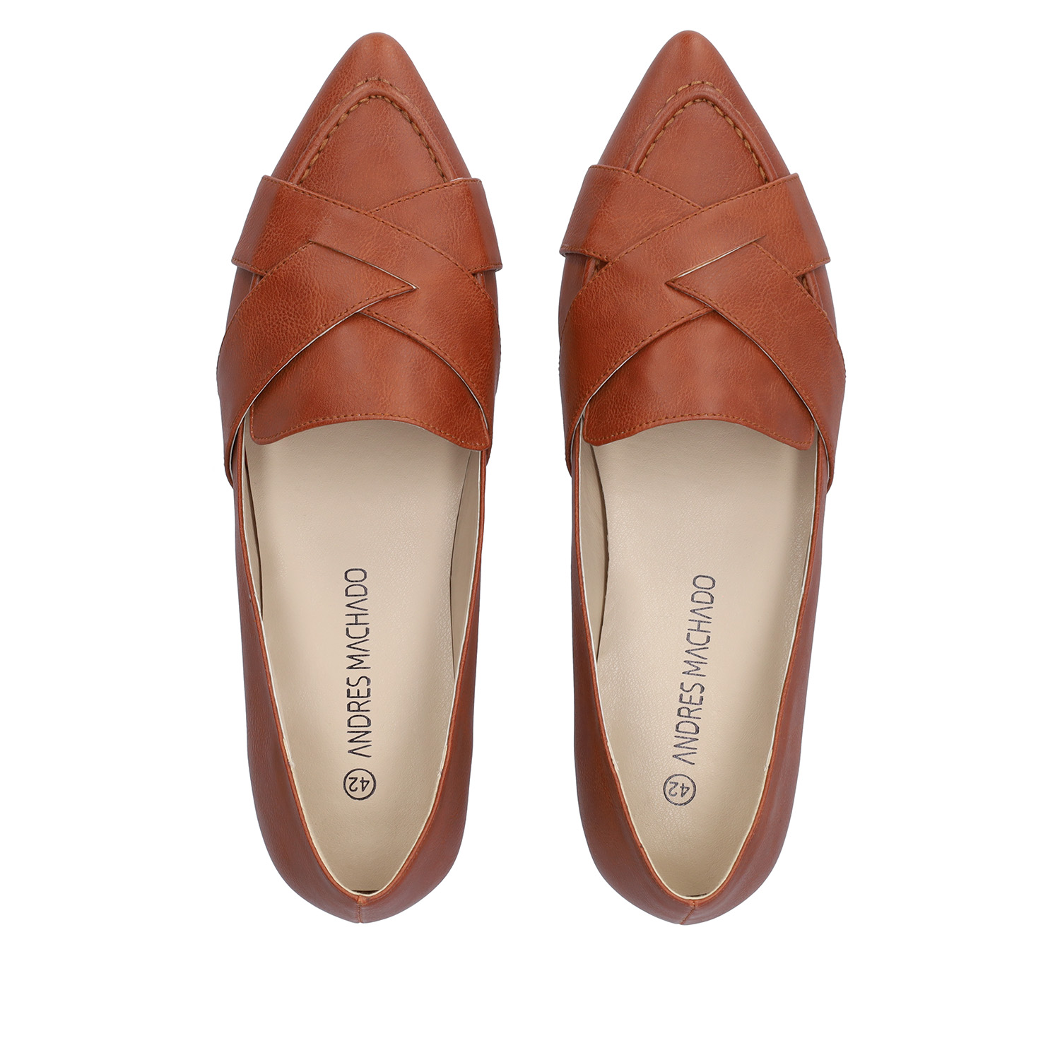 Pointed toe loafers in brown faux leather 