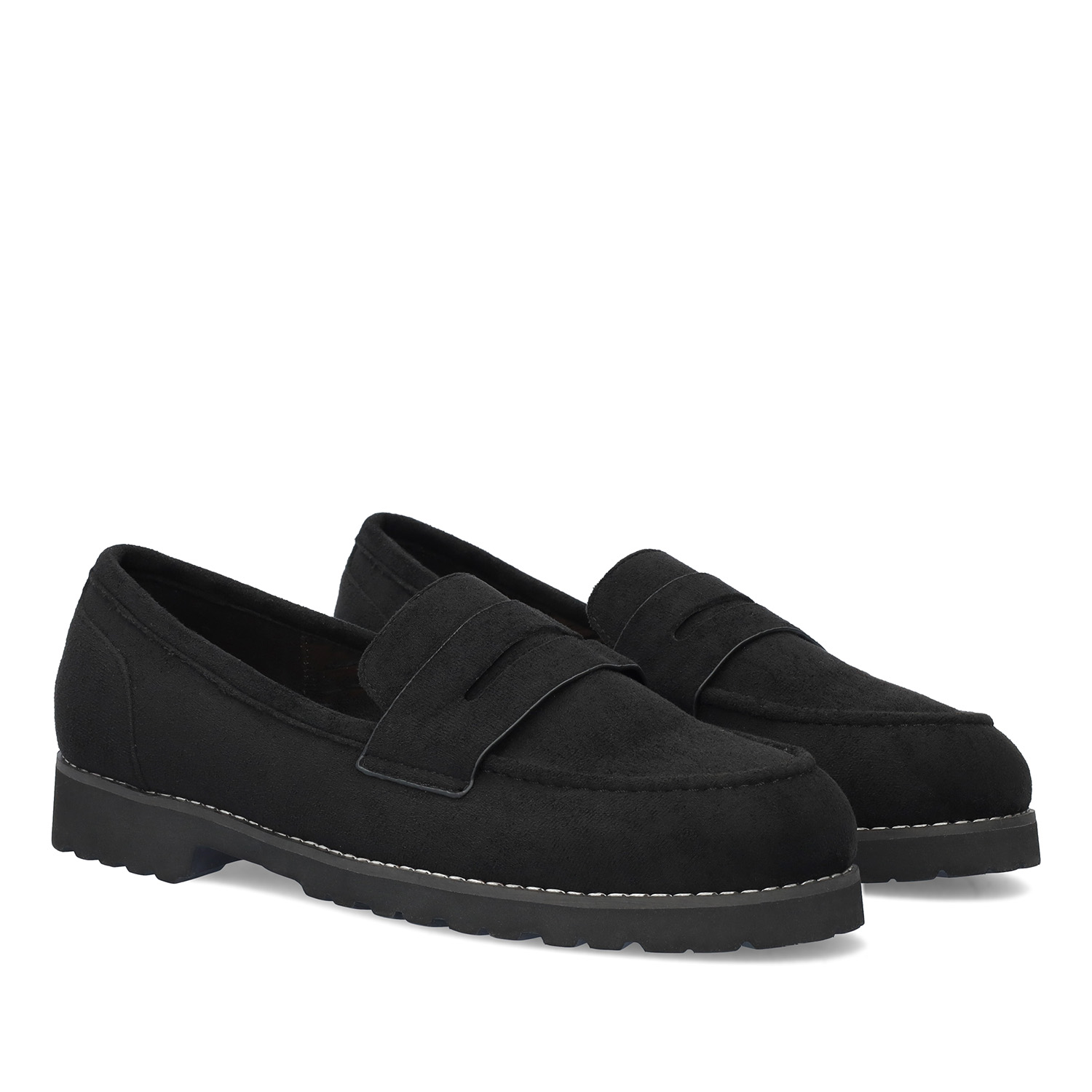 Moccasins in black faux suede and track sole 