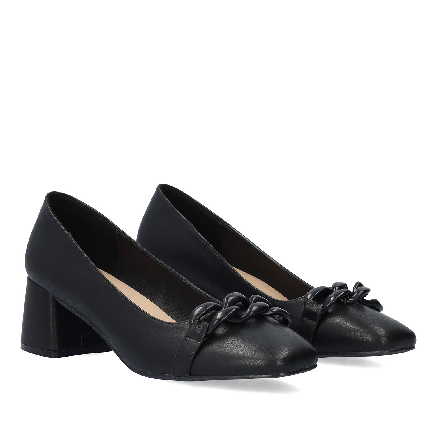 Heeled shoes in black faux leather 