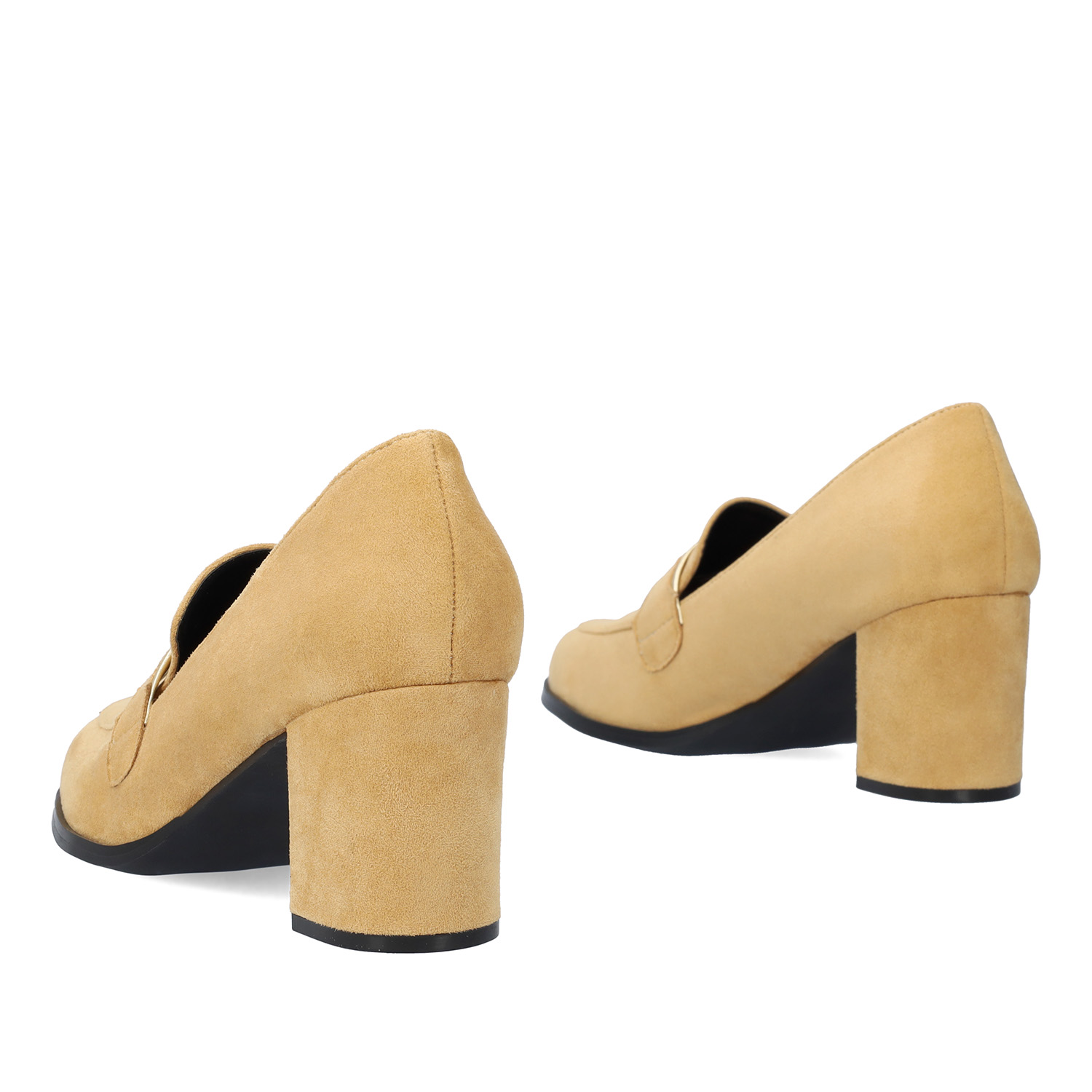 Heeled moccasins in beige-colored faux suede 