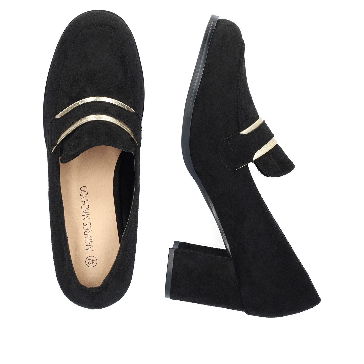 Heeled moccasins in black-colored faux suede 