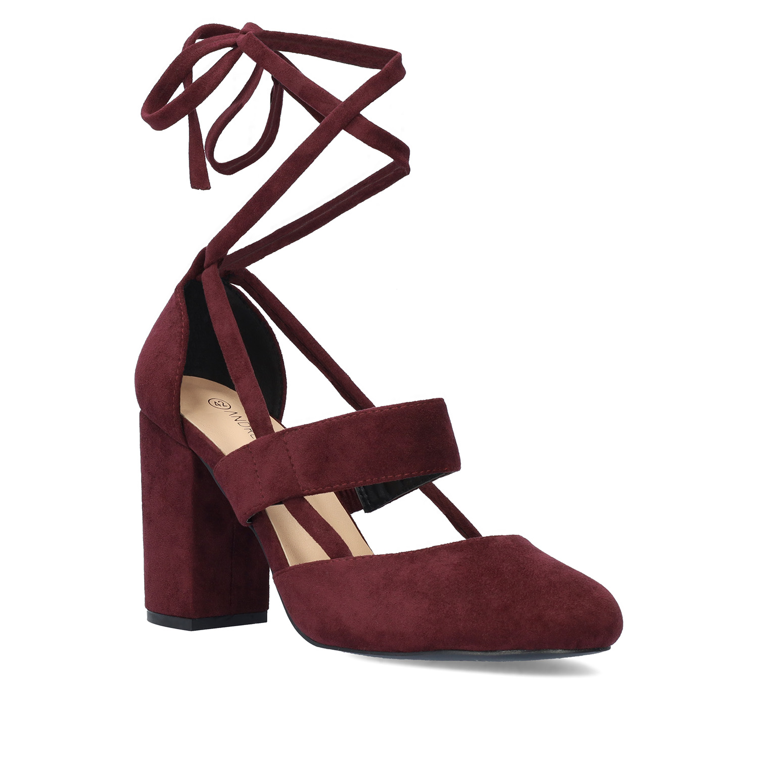Heeled shoes in burgundy faux suede 