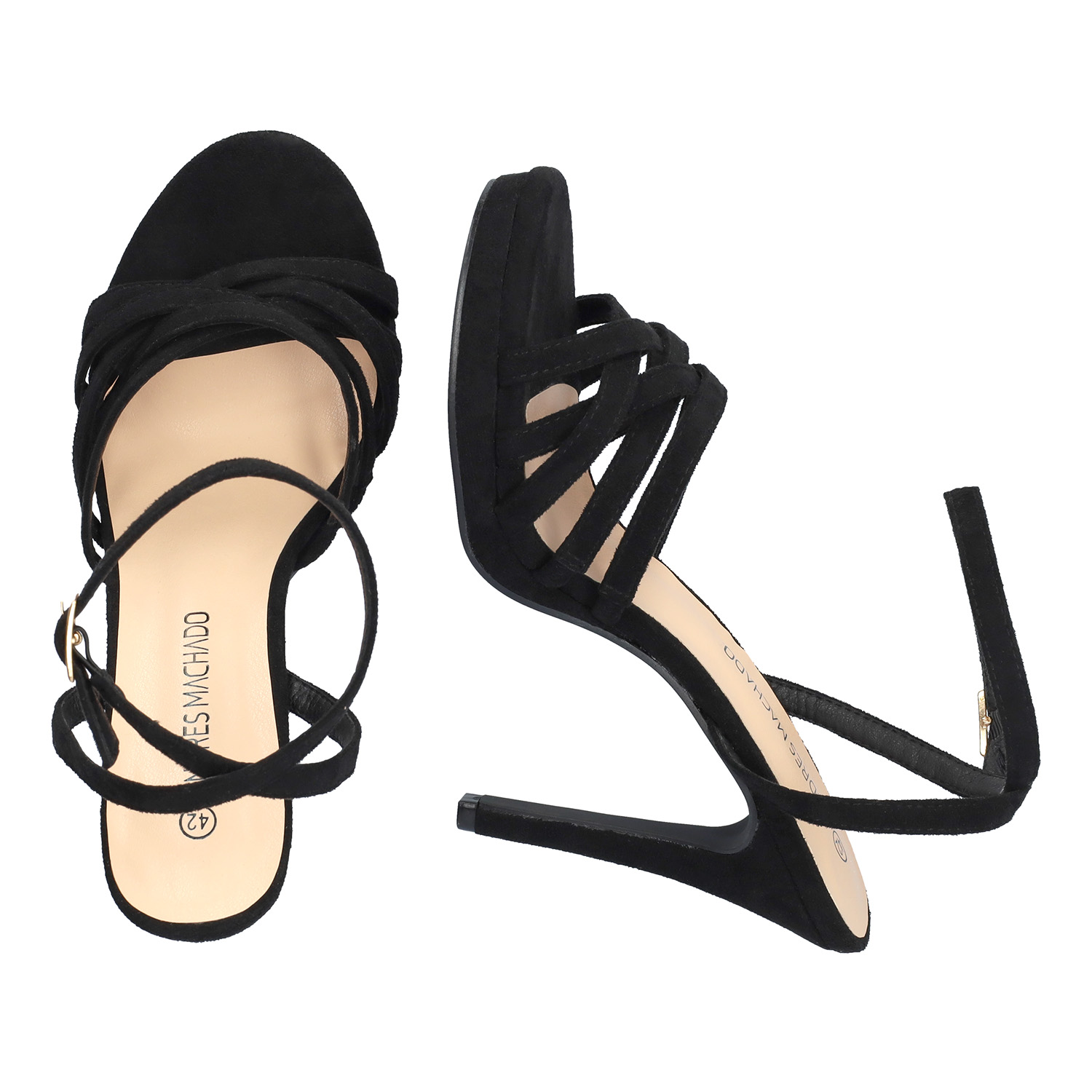 Black faux suede high-heeled sandals 