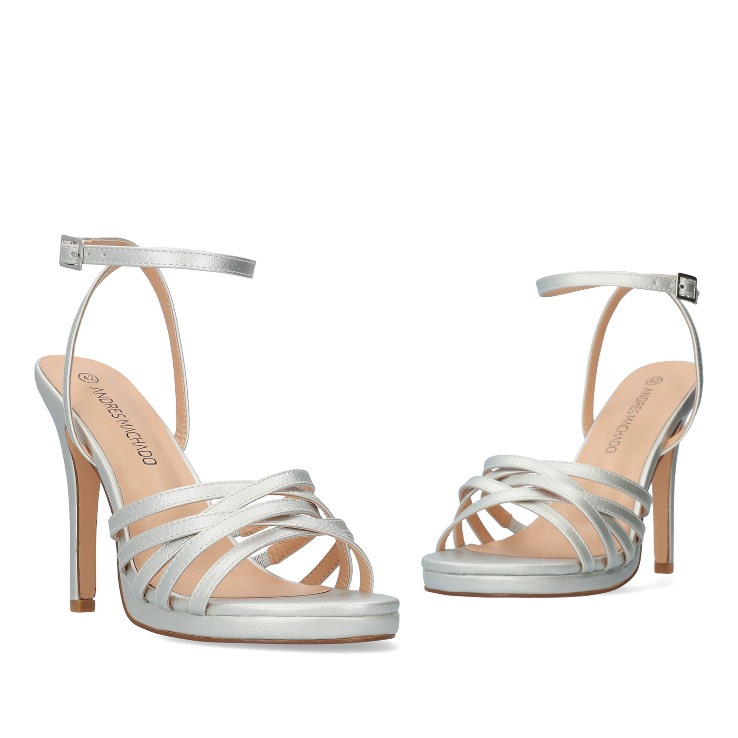 Silver soft high-heeled sandals 