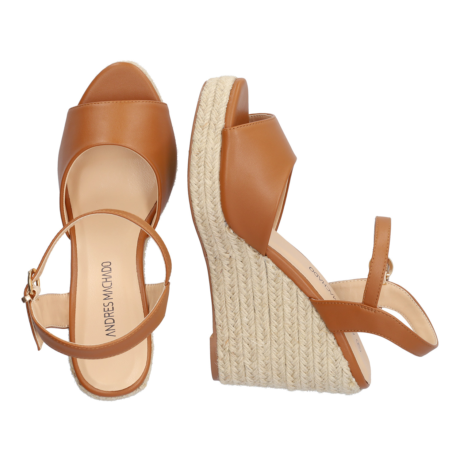 Brown soft fabric sandal with a jute wedge 