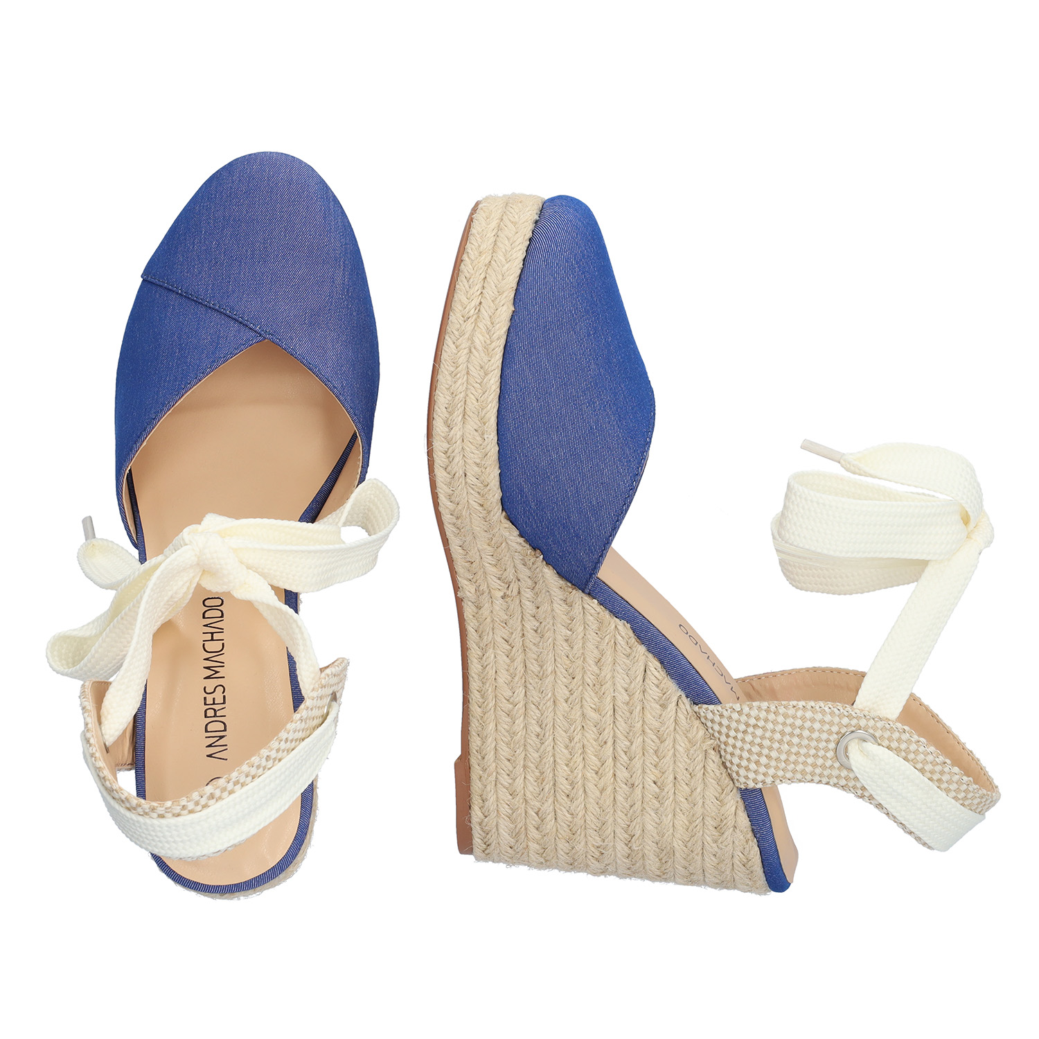 Blue fabric espadrille with jute wedge 
