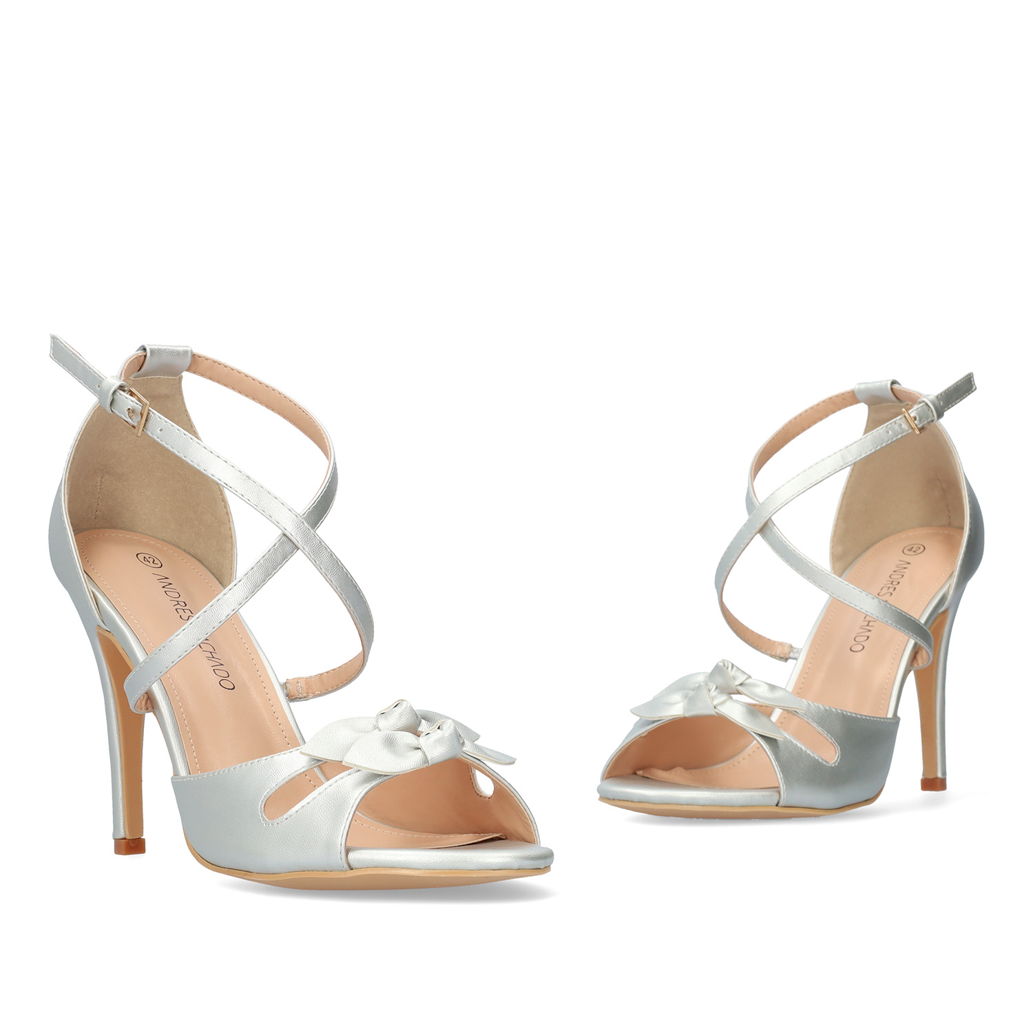 Silver soft color high-heeled sandals 