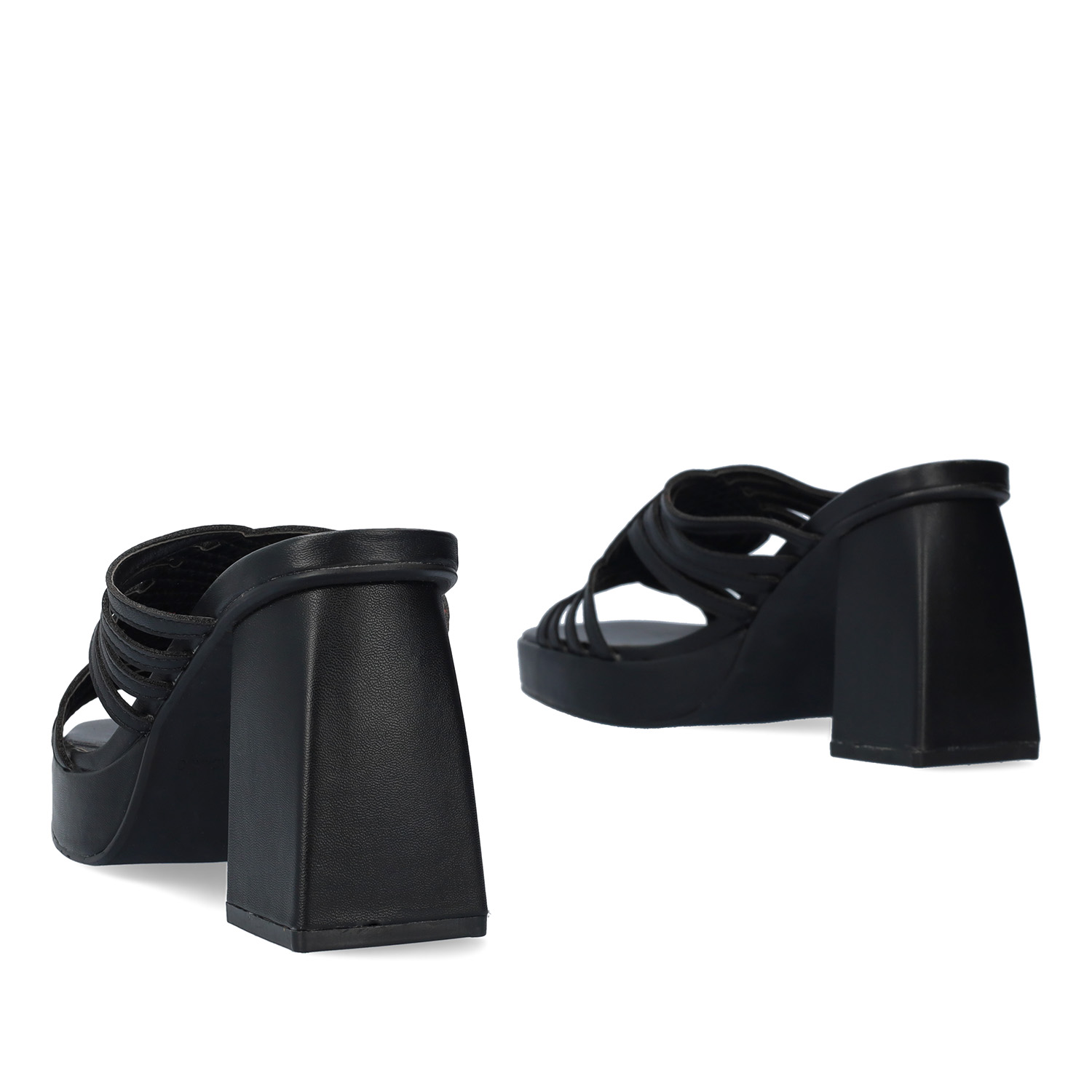Squared heel black faux suede mule 