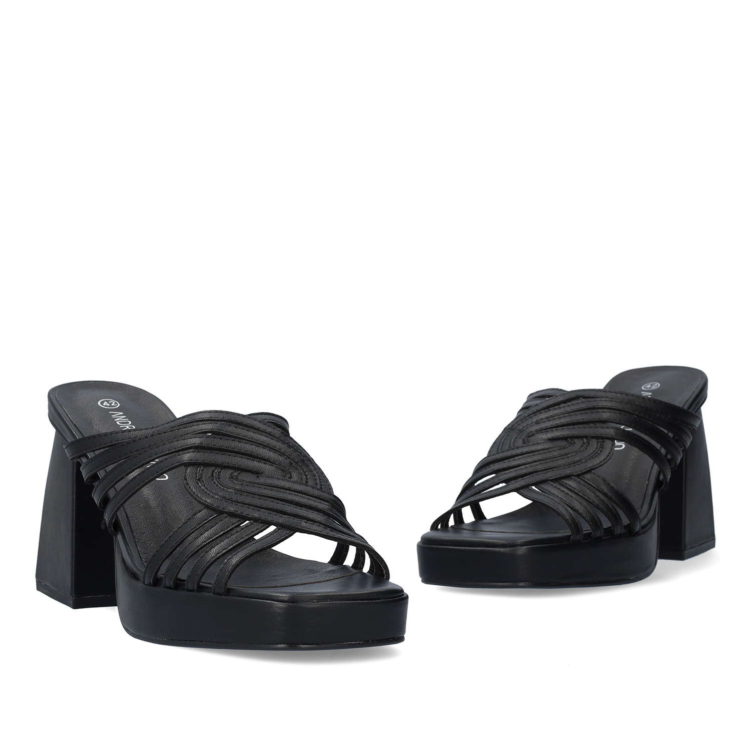 Squared heel black faux suede mule 