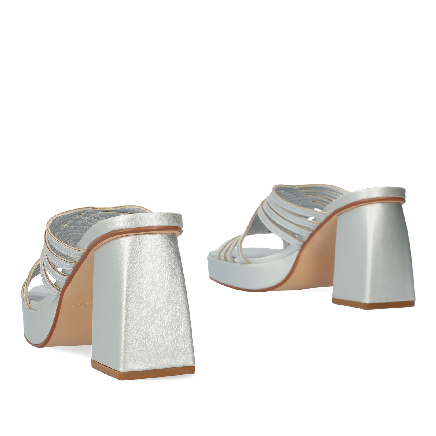 Squared heel silver faux suede mule 