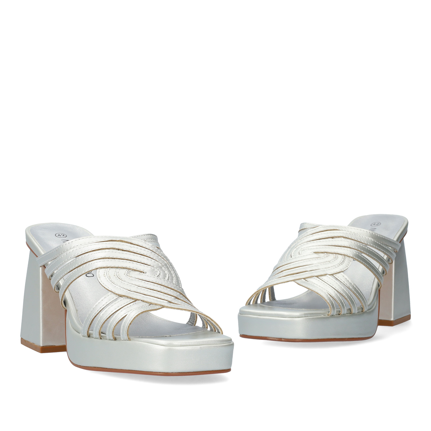 Squared heel silver faux suede mule 