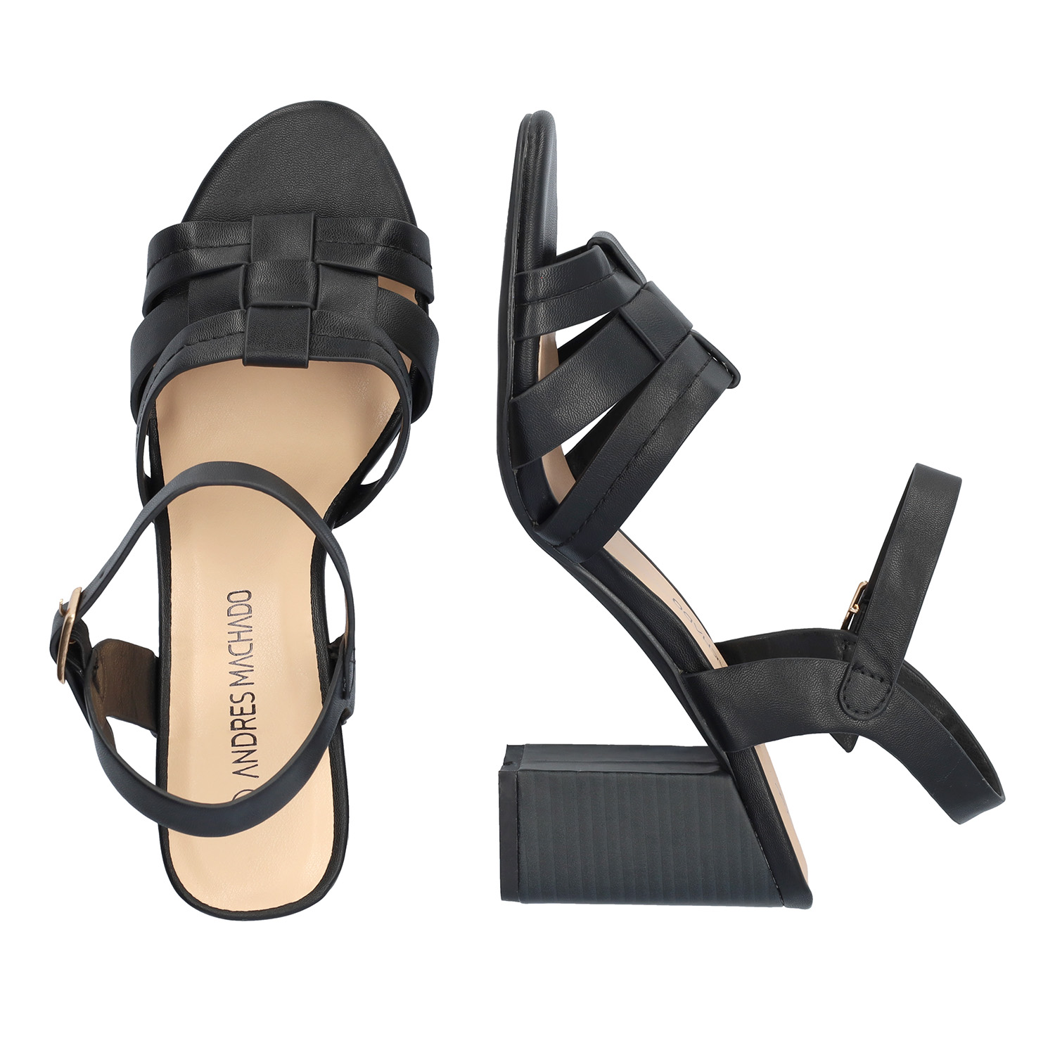 Soft black colored sandals with squared heel 