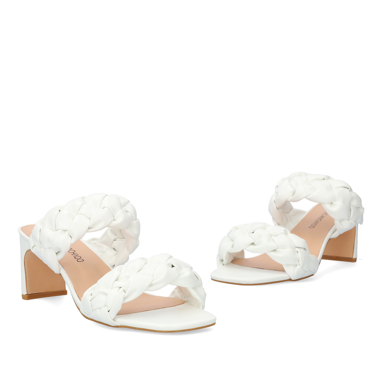 Soft white mule with a thin block heel 