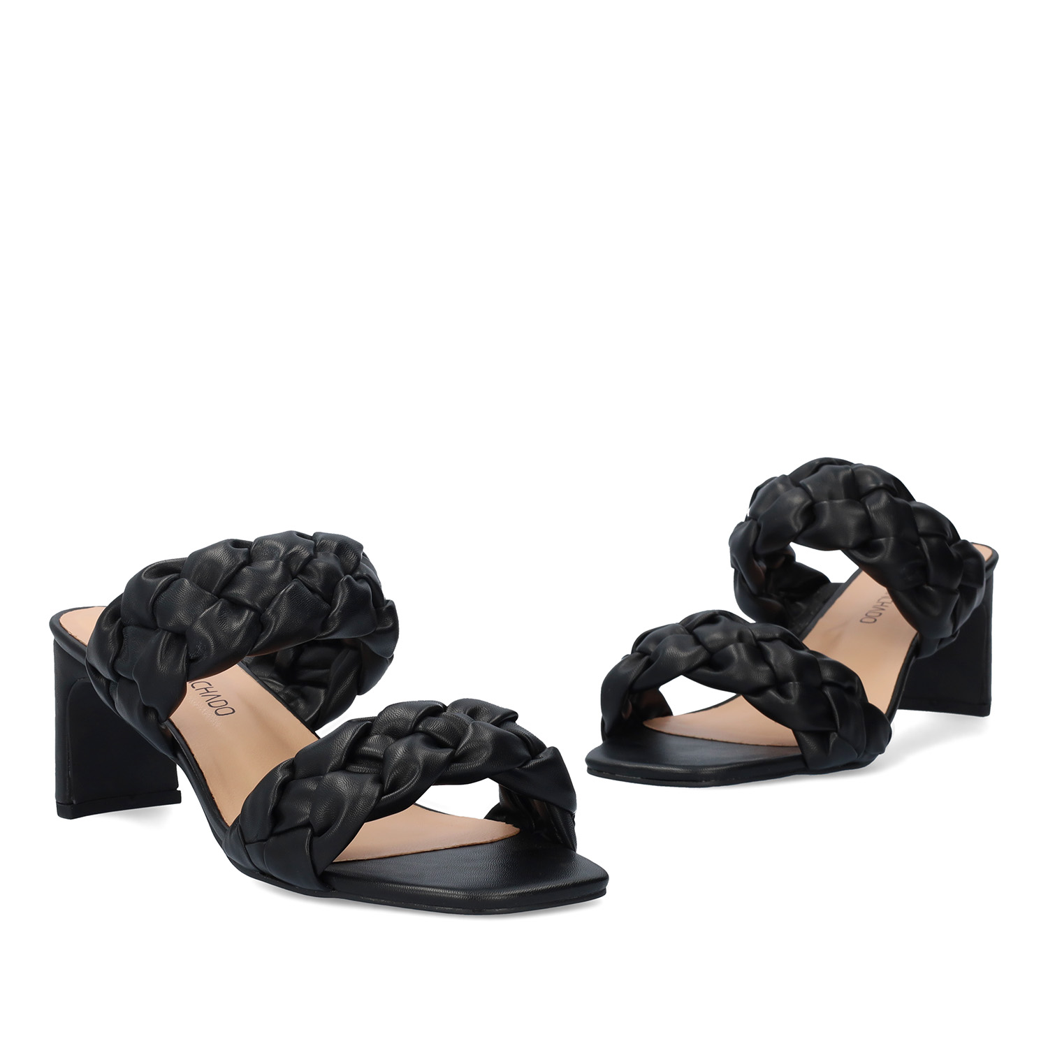 Soft black mule with a thin block heel 