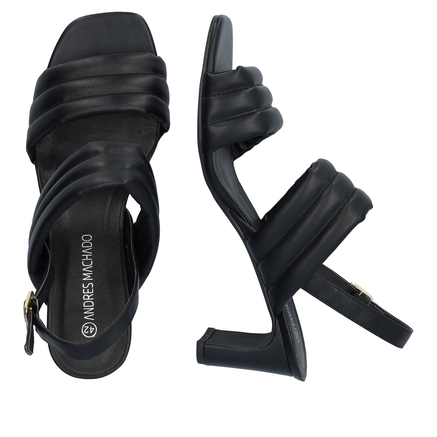 Sandale en simili cuir noir avec talon semi-carré 