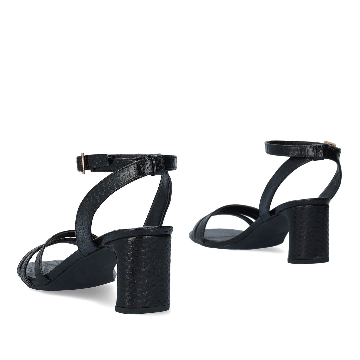 Sandale en simili cuir snake Noir avec talon semi-carré 