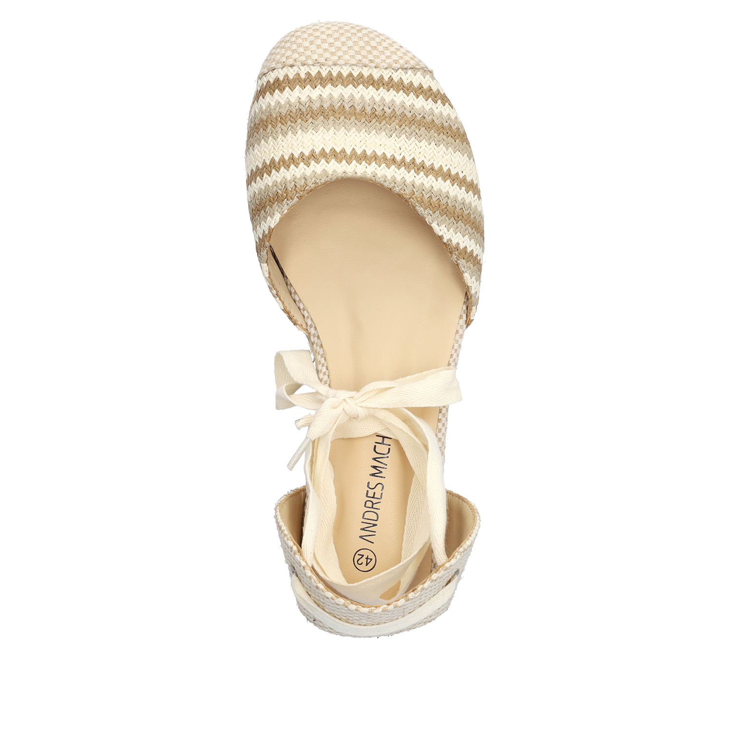 Beige fabric sandals with a jute wedge 