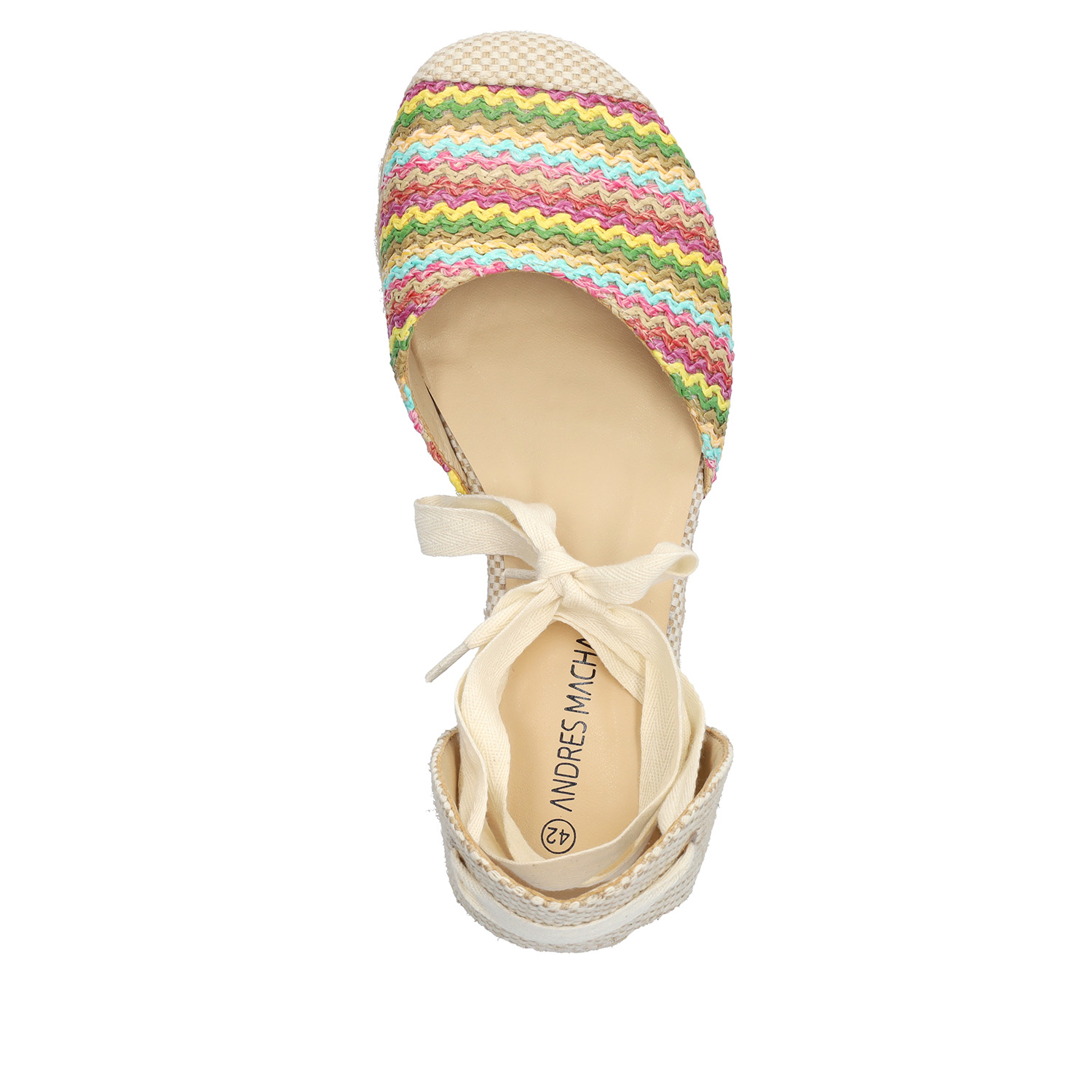 Wedge sandals in multi-colored fabric with jute wedge 