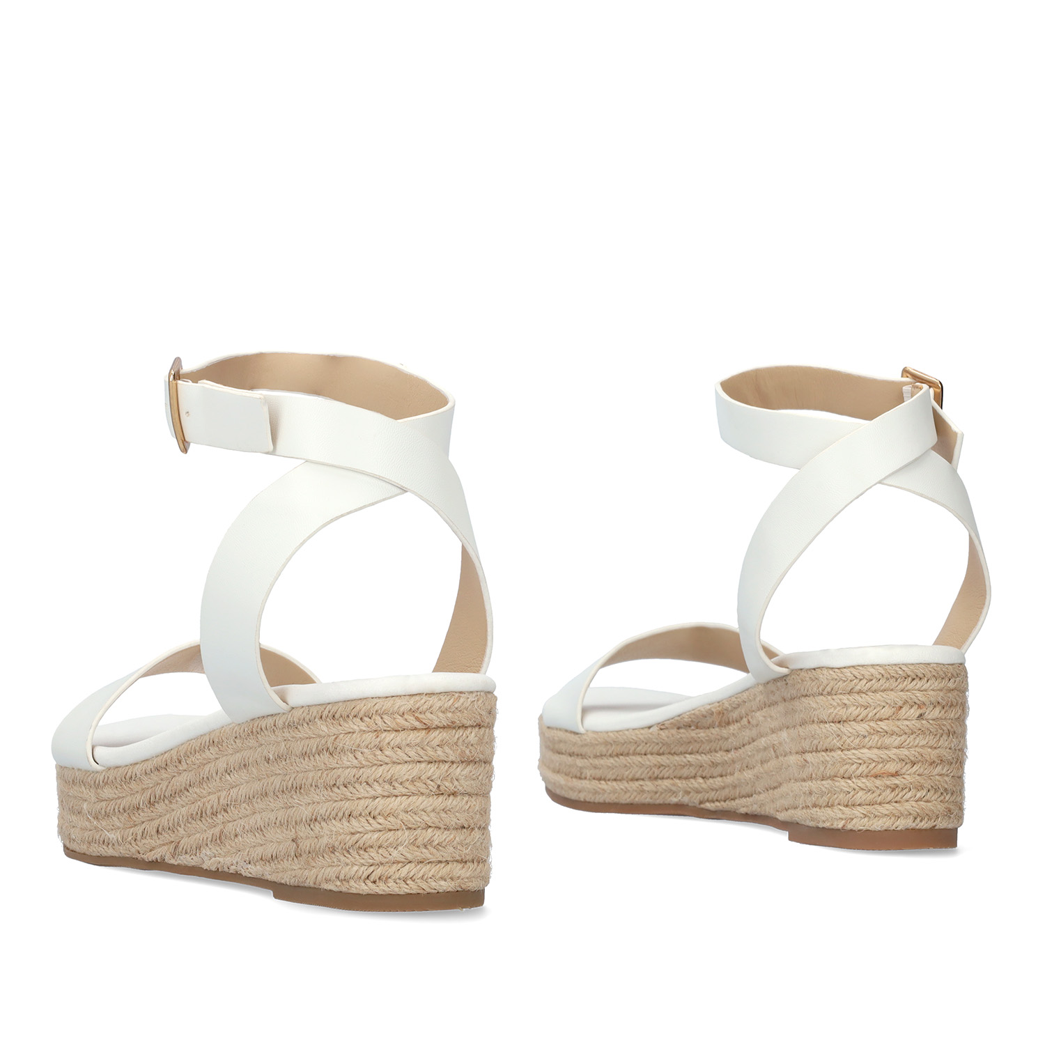 White soft sandals with a jute wedge 