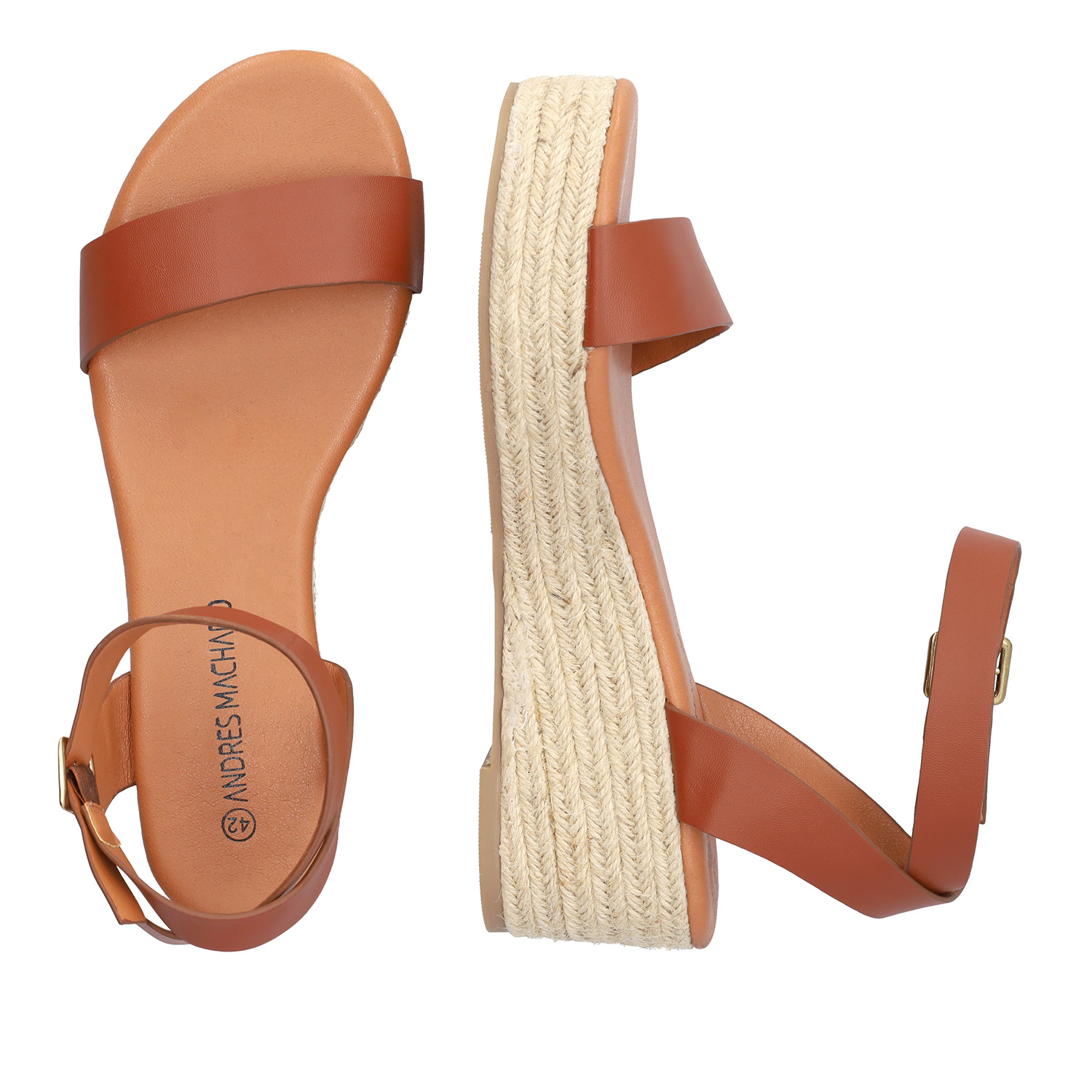 Brown soft sandals with a jute wedge 