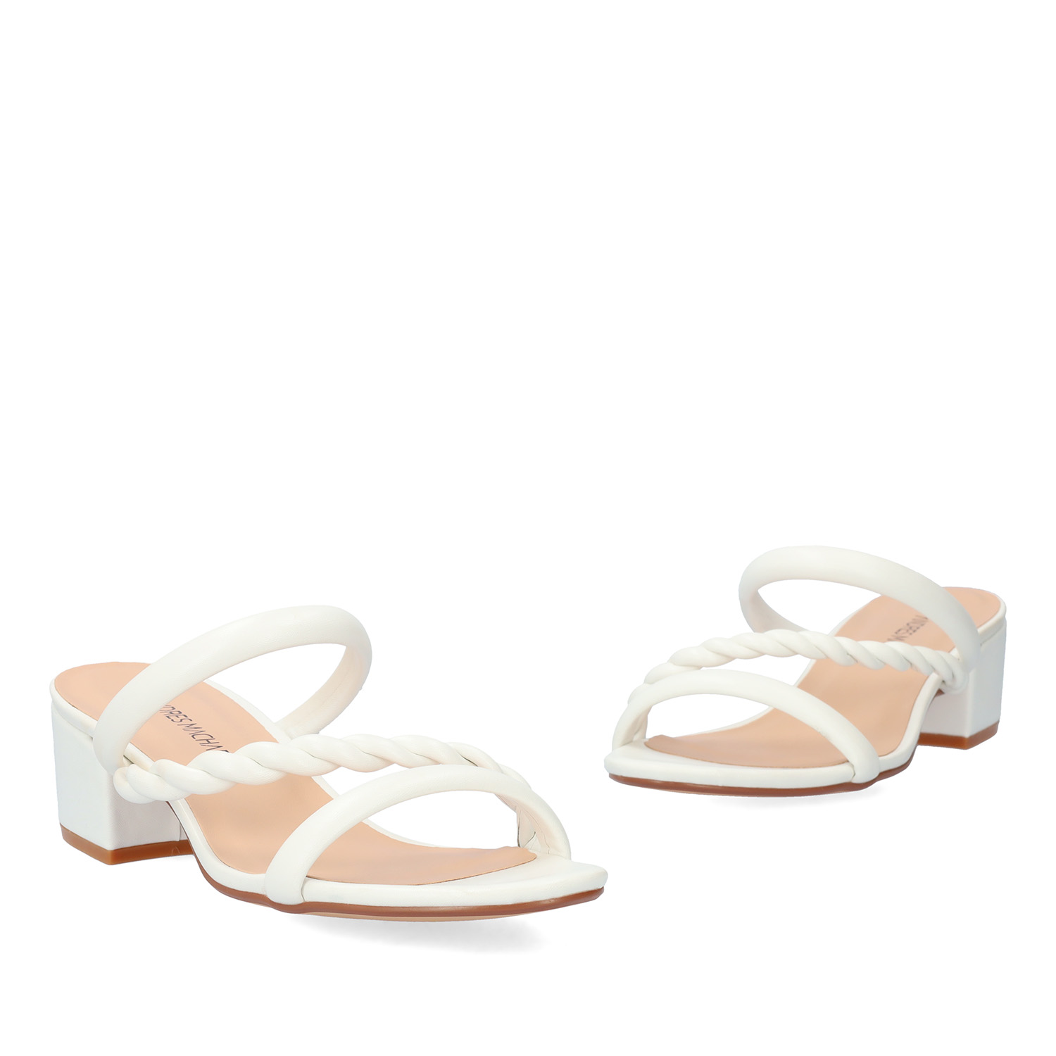 Squared heel mule in white soft material 