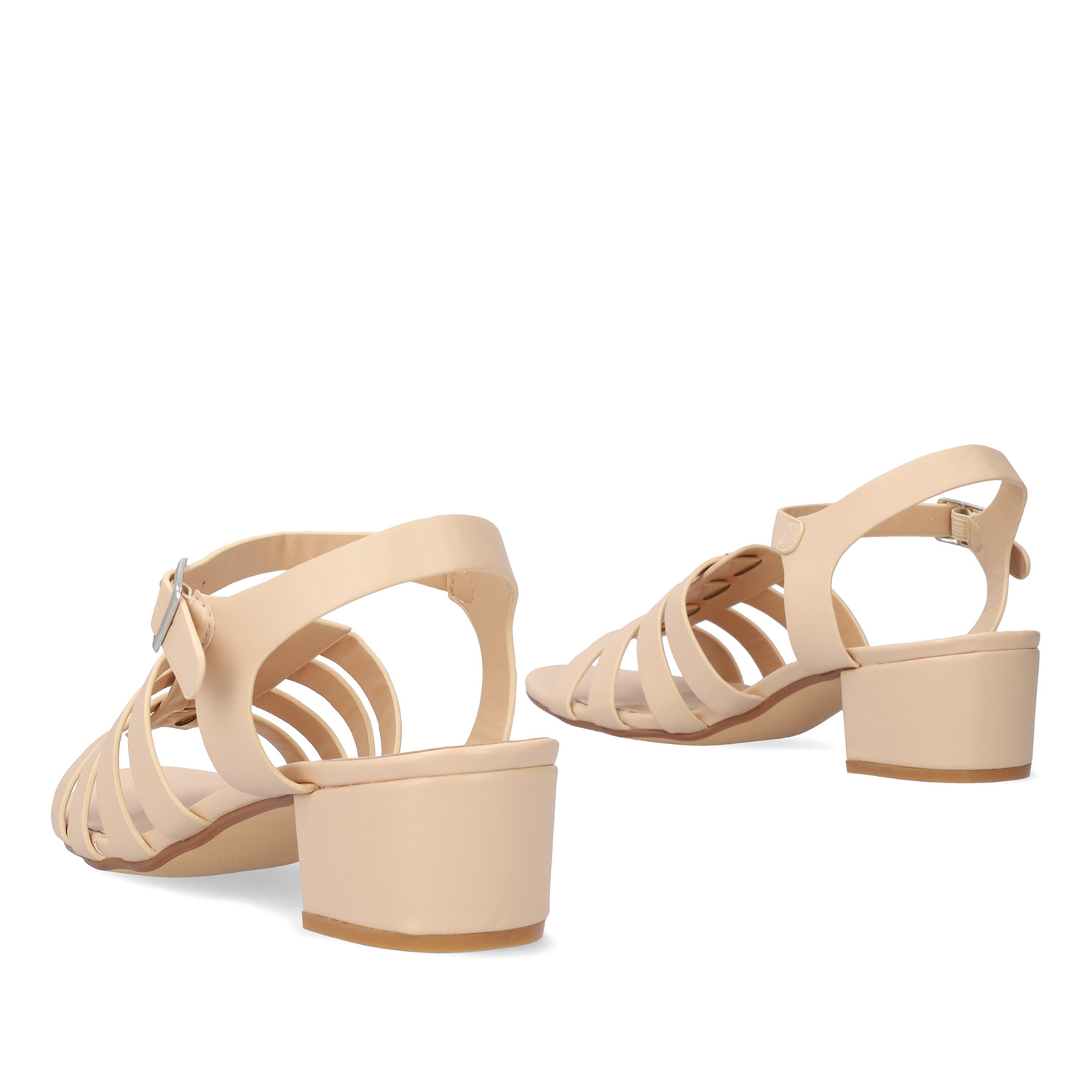 Squared heel sandal in nude soft material 