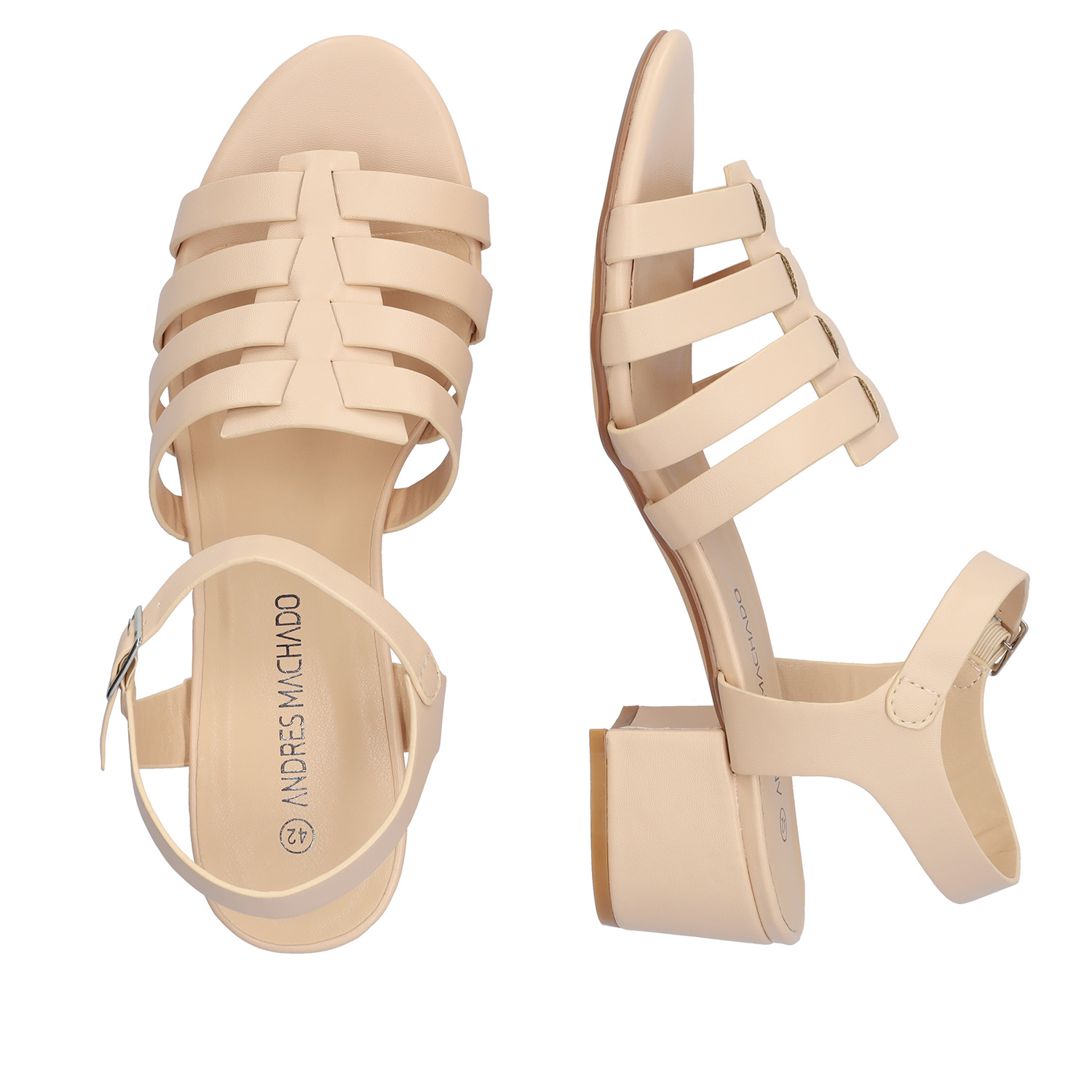 Squared heel sandal in nude soft material 