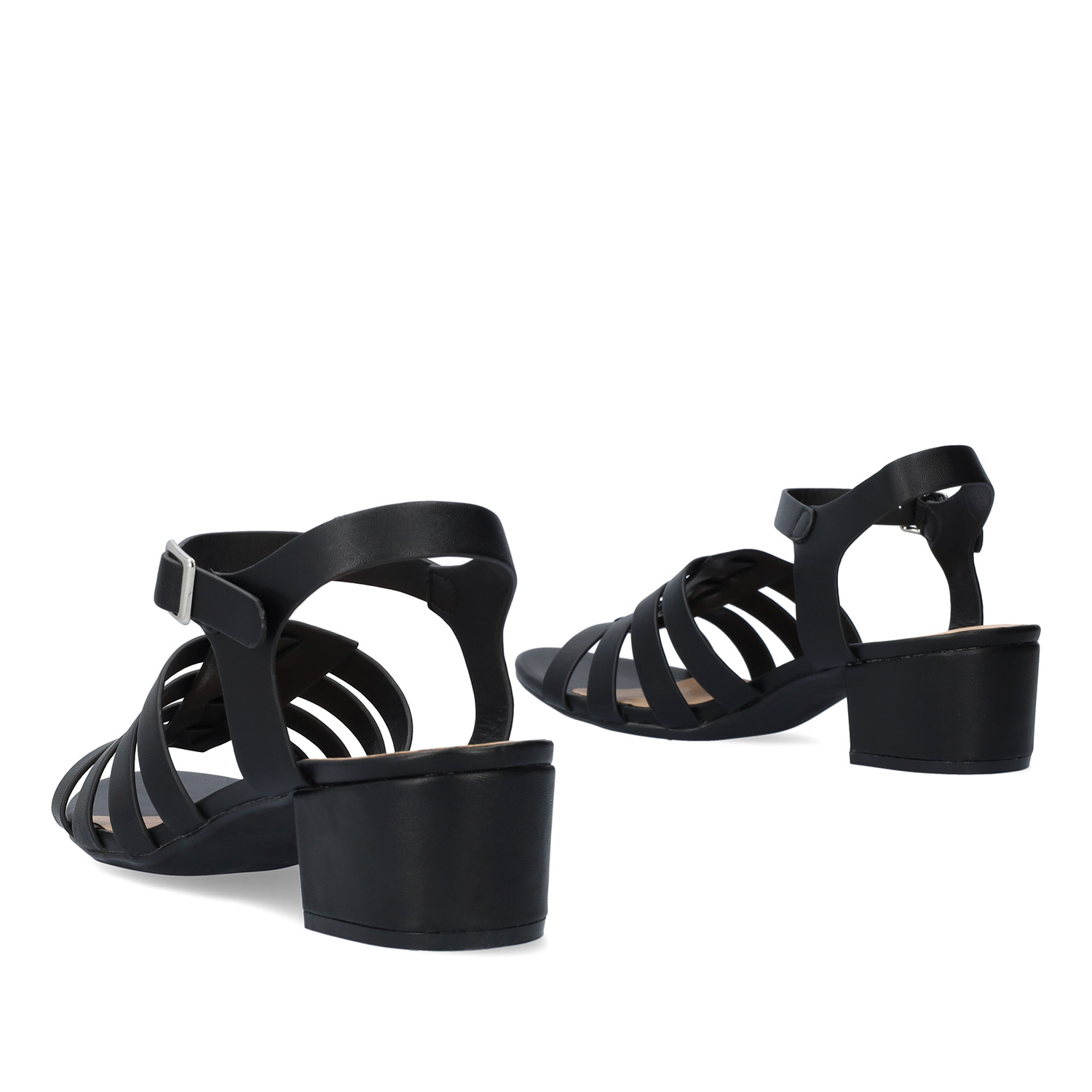 Squared heel sandal in black soft material 
