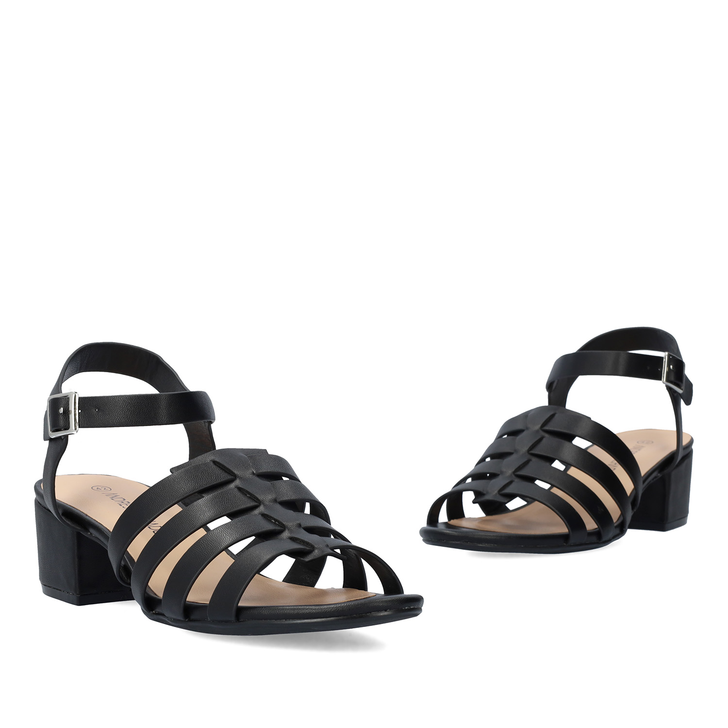 Squared heel sandal in black soft material 