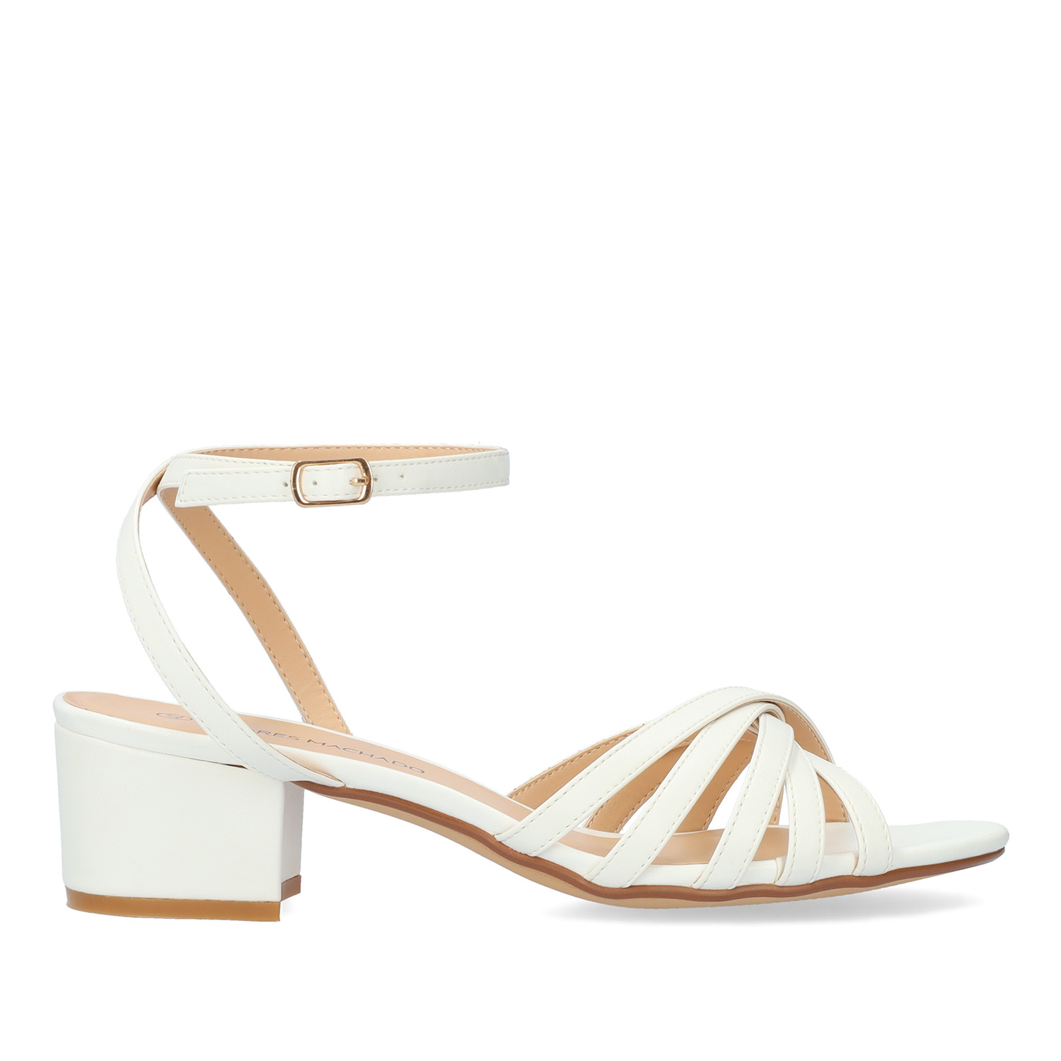 Squared heel sandal in white soft material 