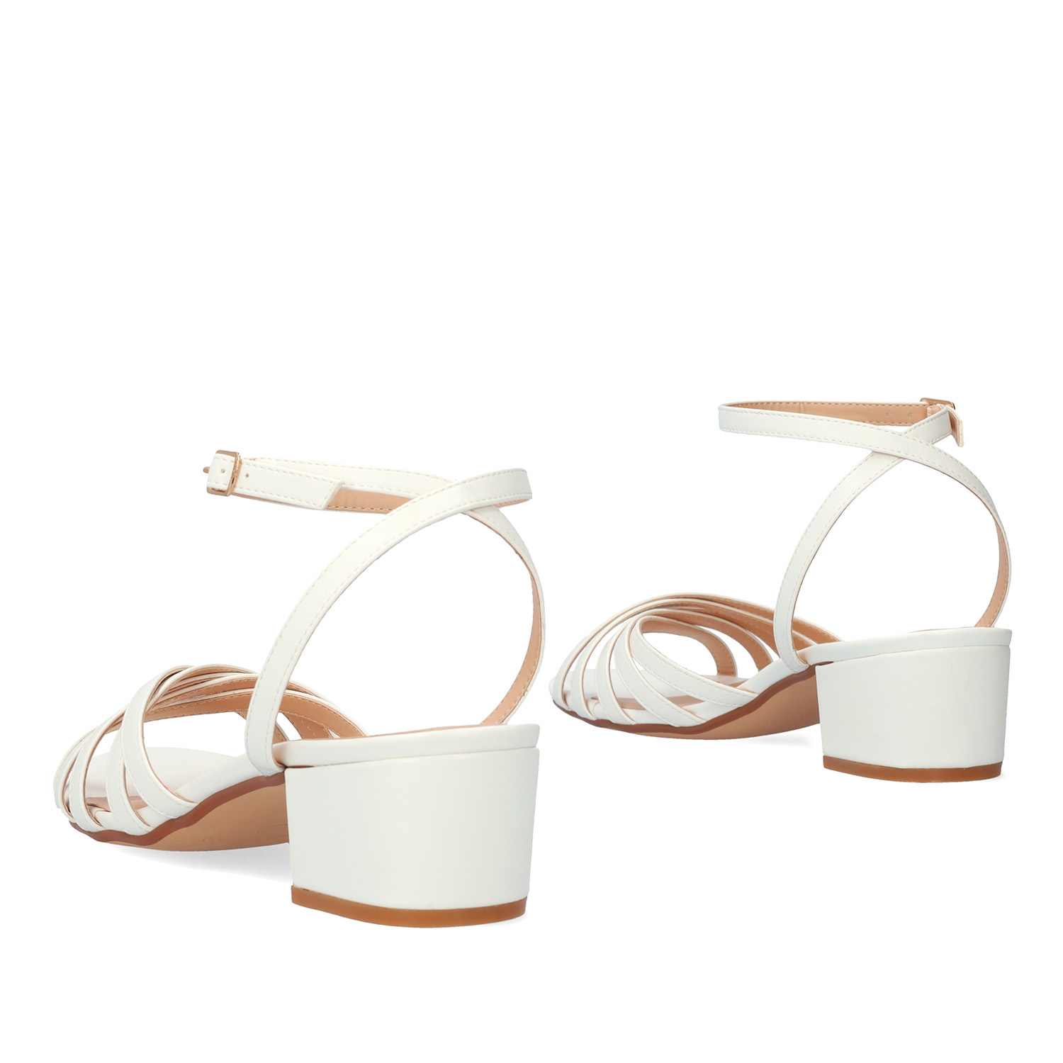 Squared heel sandal in white soft material 