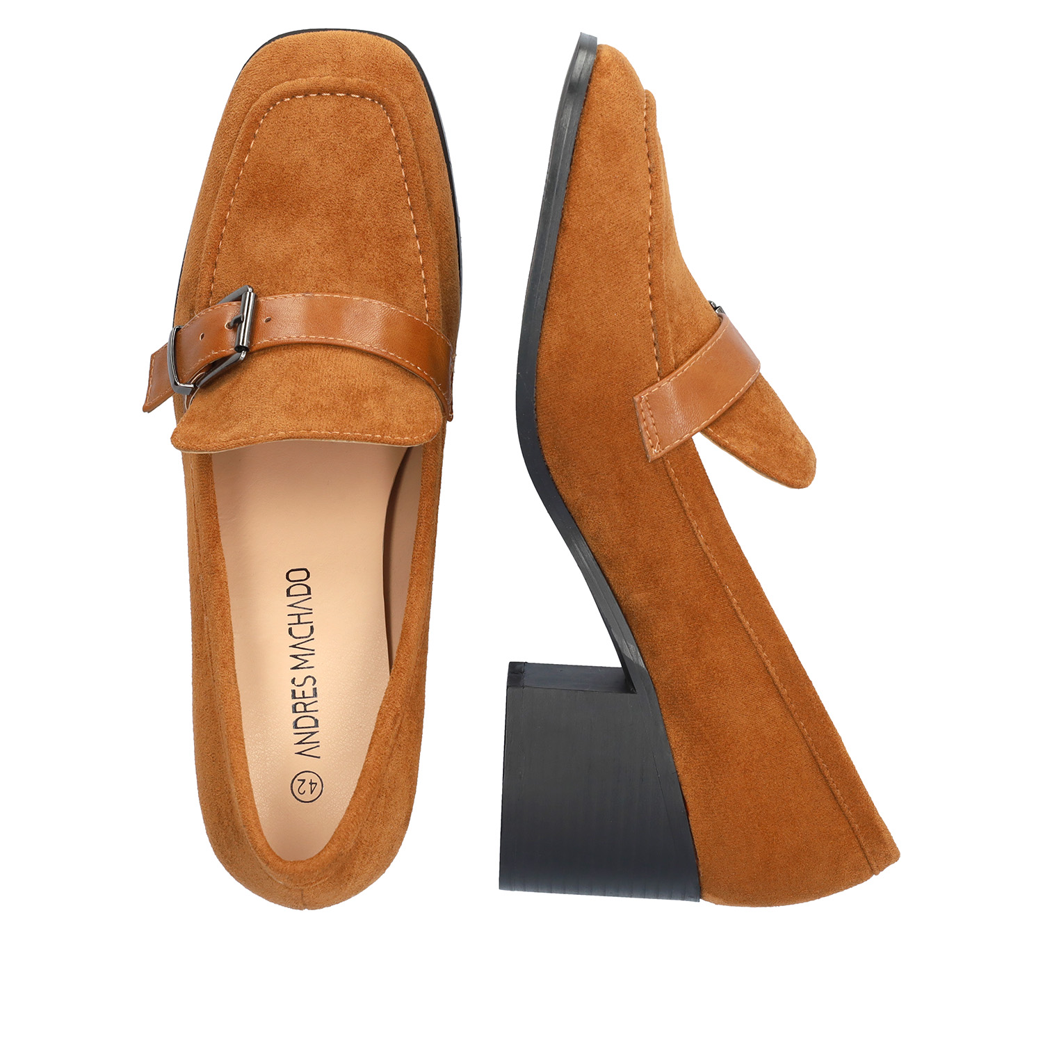 Heeled loafer in camel suede material 