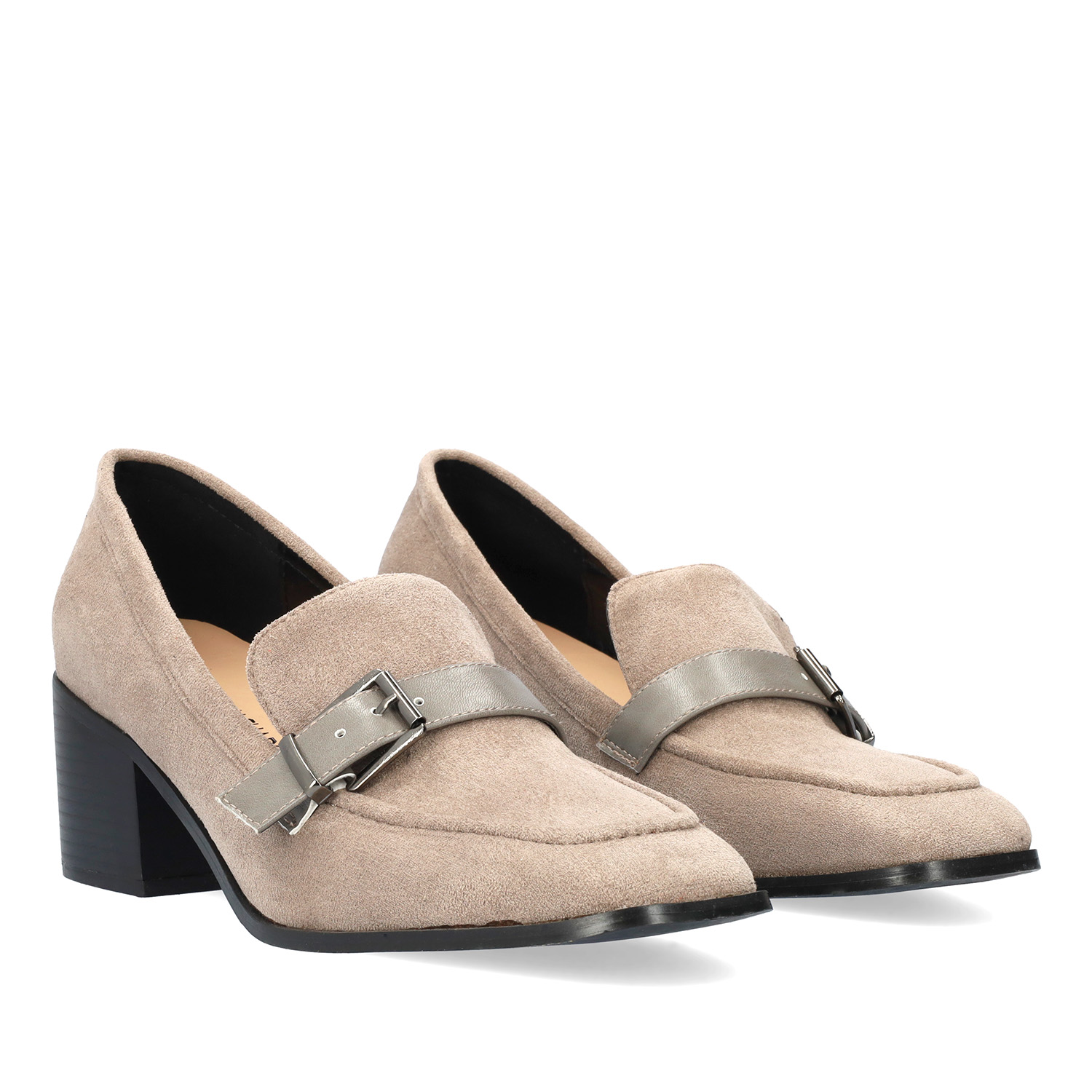 Heeled loafer in grey suede material 