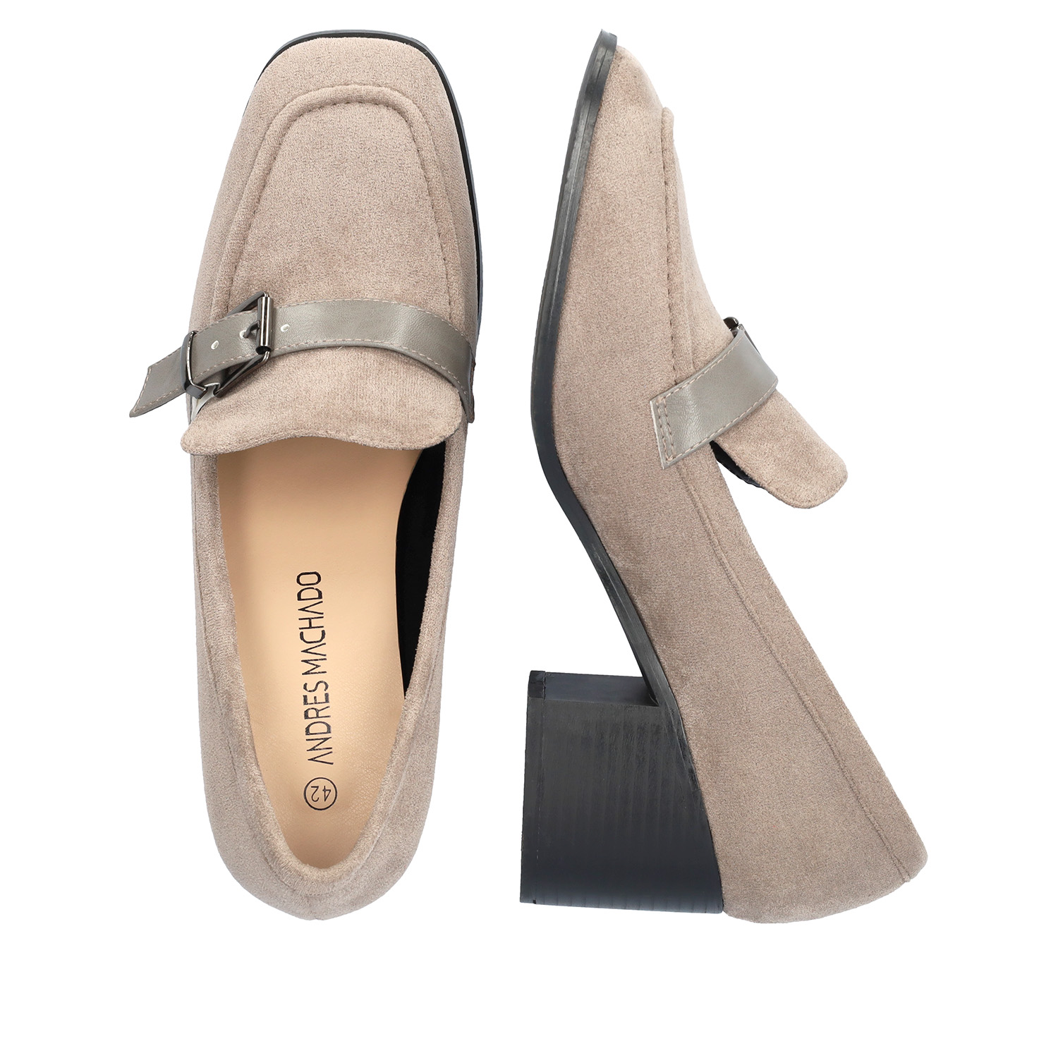 Heeled loafer in grey suede material 