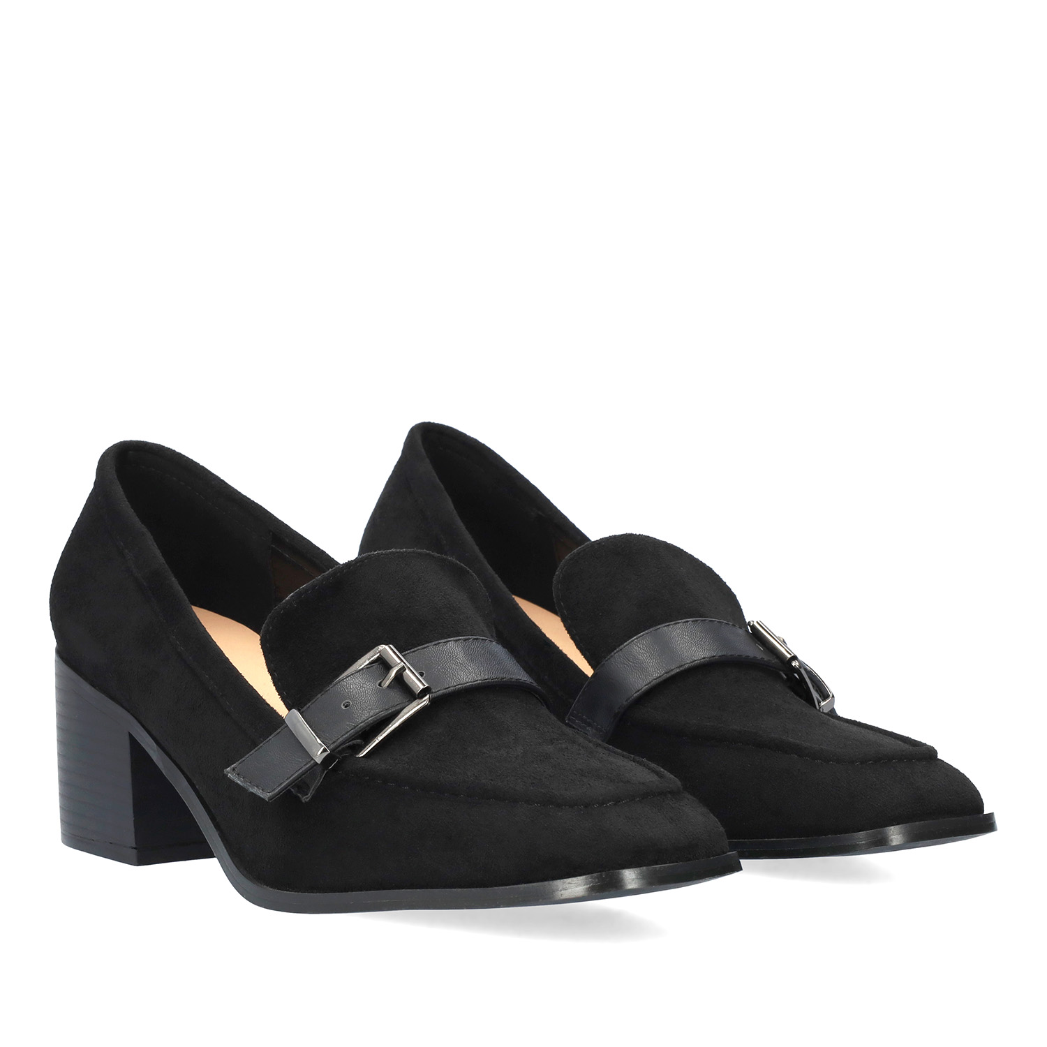 Heeled loafer in black suede material 