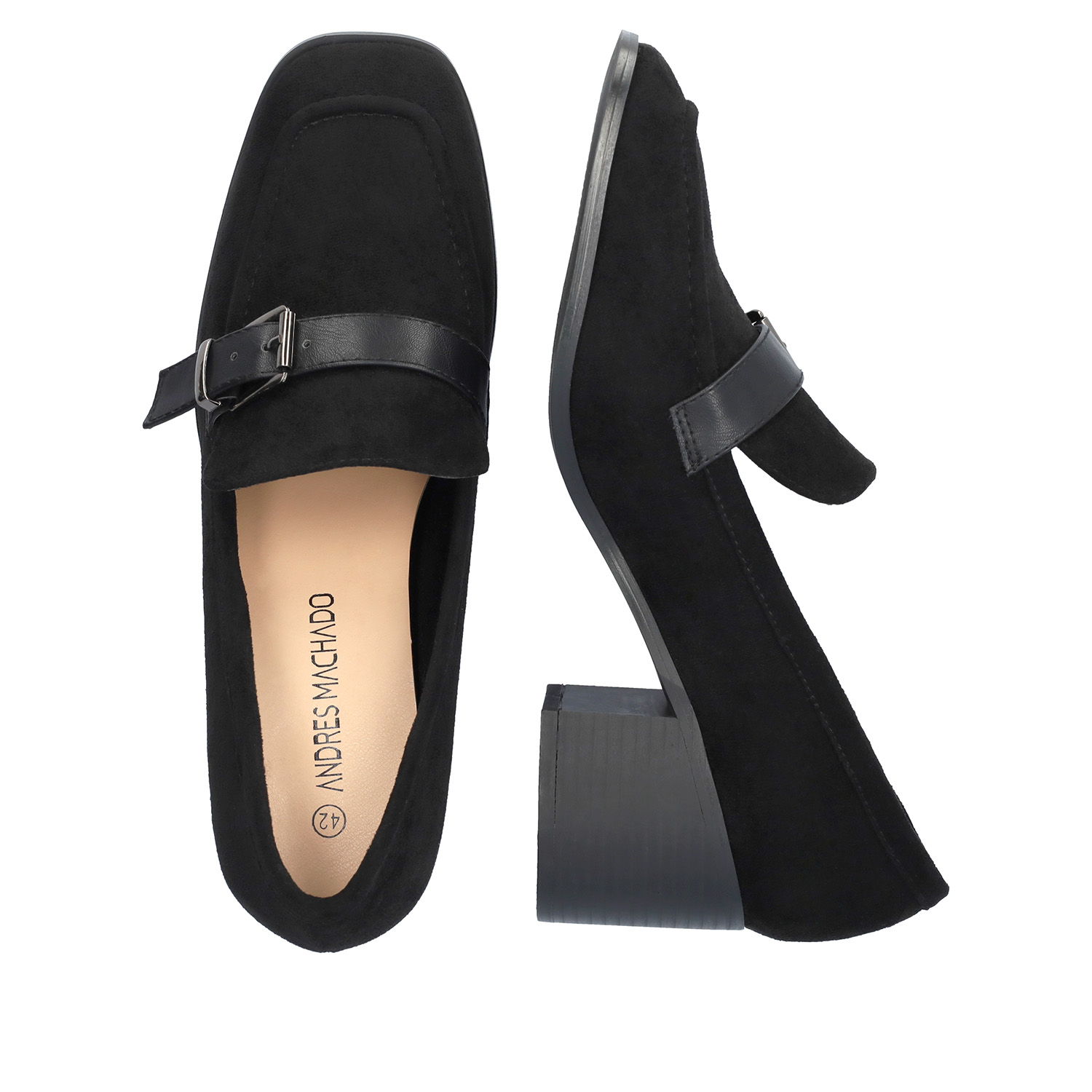 Heeled loafer in black suede material 