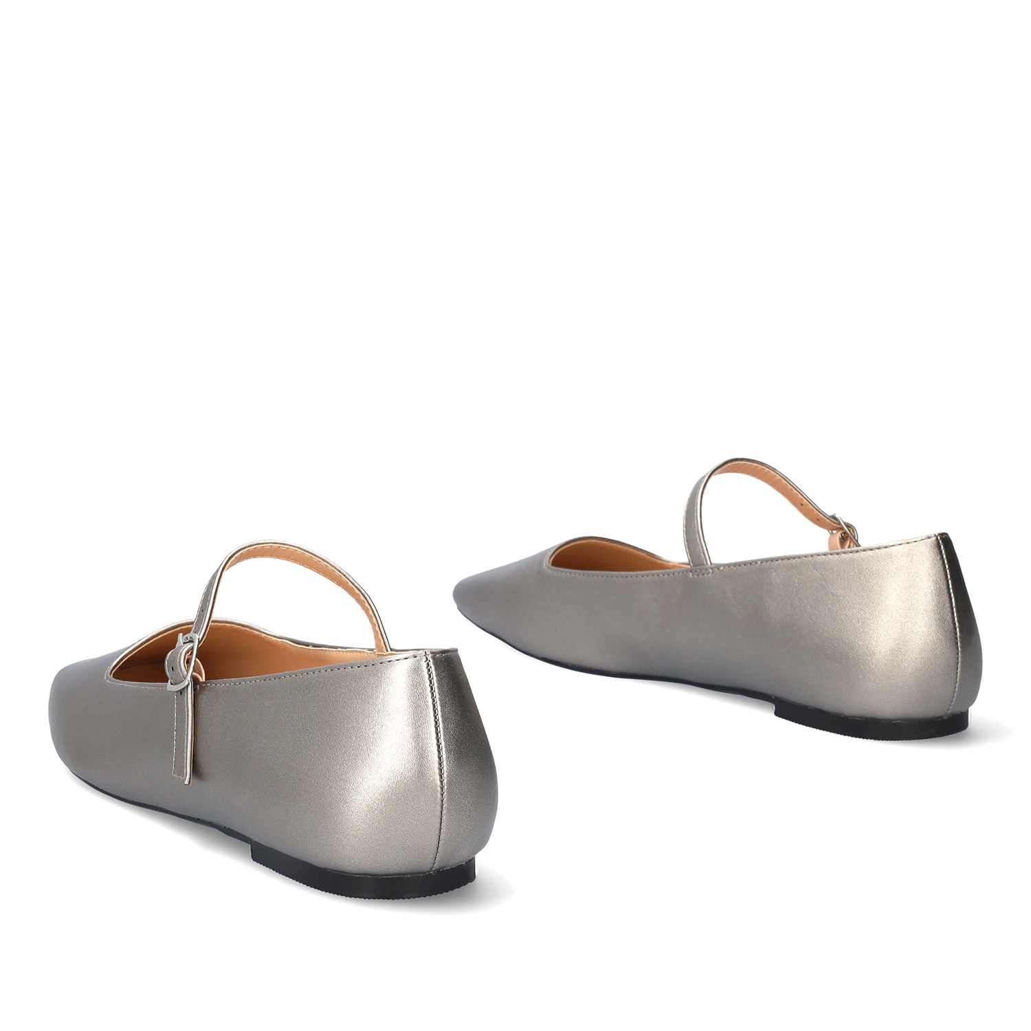 Flat old silver ballerinas made in soft faux leather 