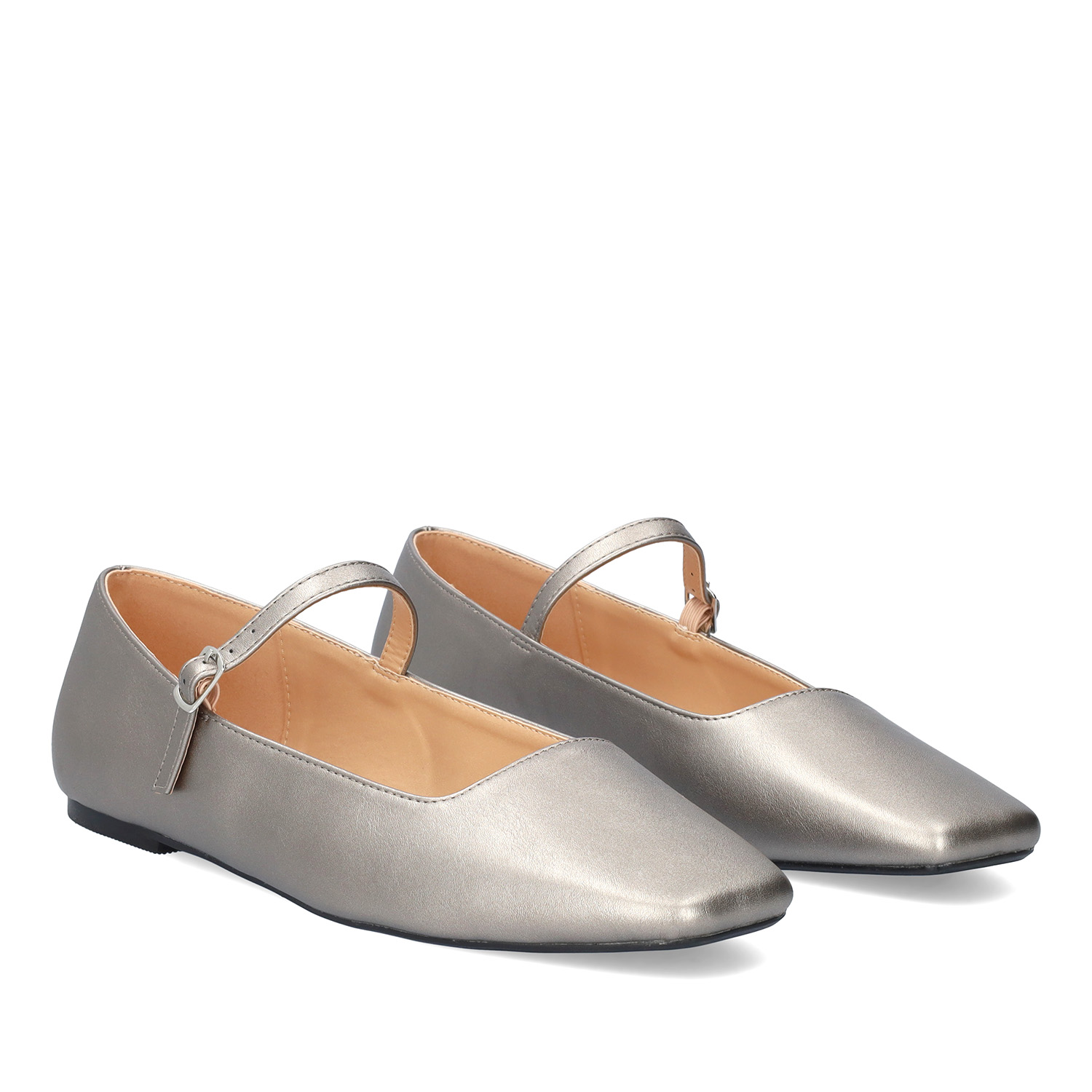 Flat old silver ballerinas made in soft faux leather