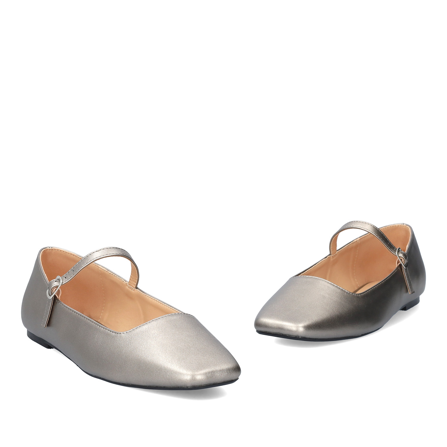 Flat old silver ballerinas made in soft faux leather 