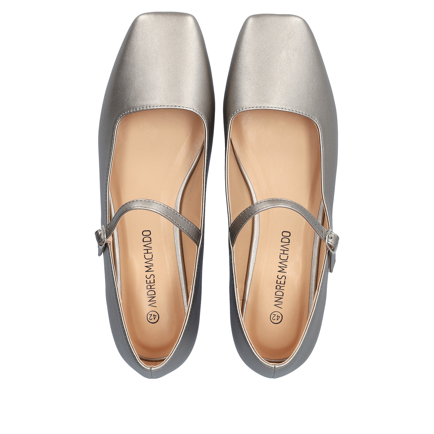 Flat old silver ballerinas made in soft faux leather 